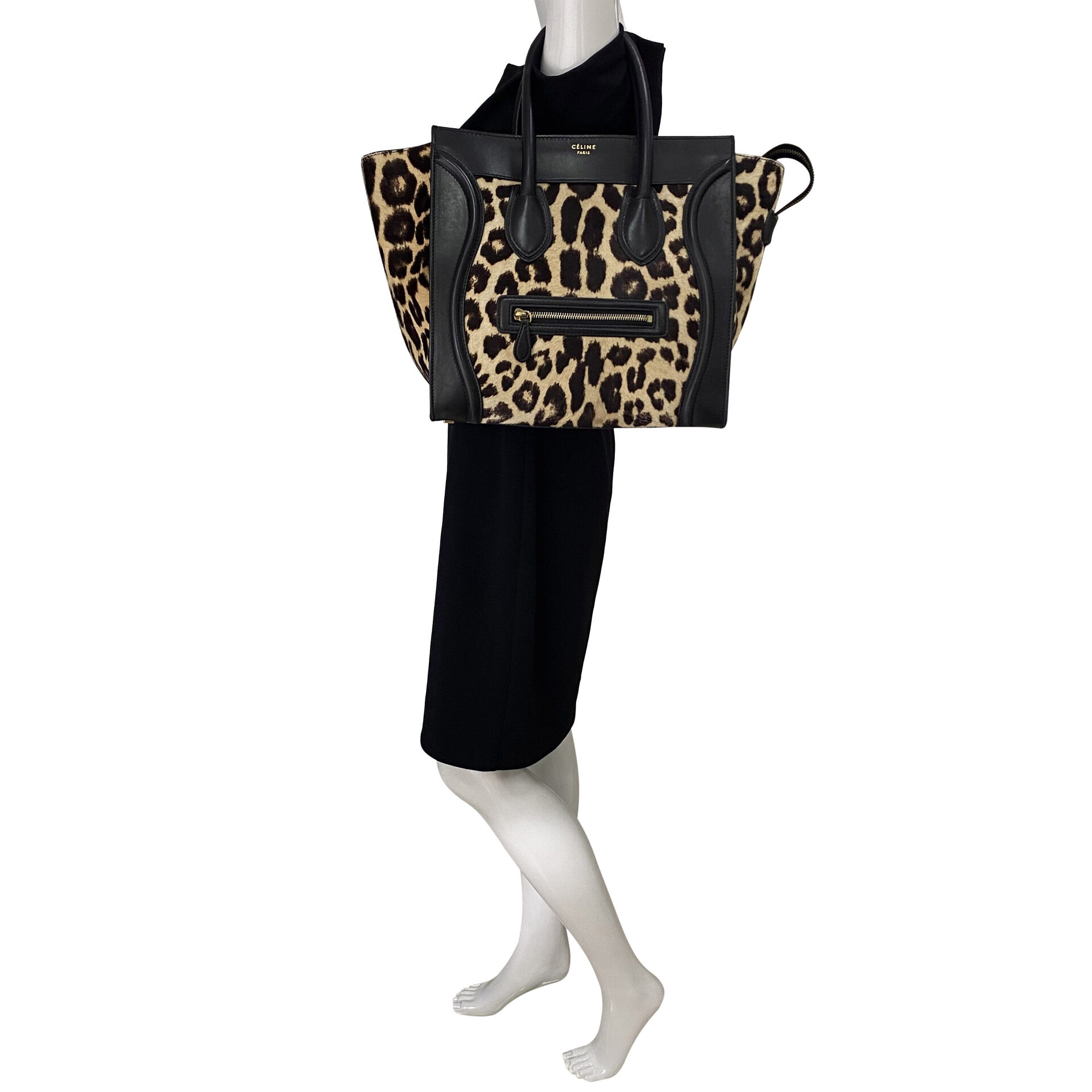 Bolsa Celine Mini Luggage Preta e Leopard