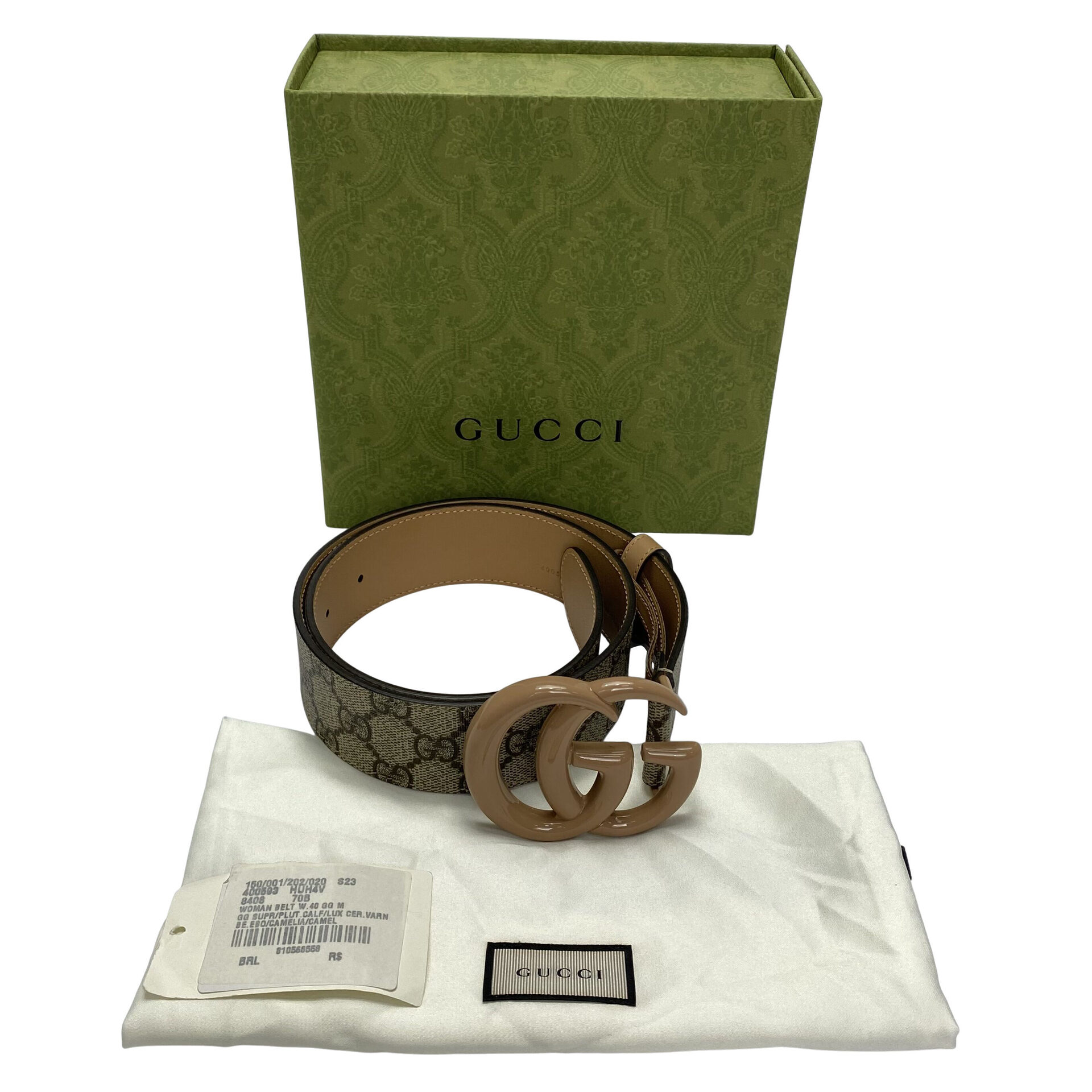 Cinto Gucci GG Monograma e Bege