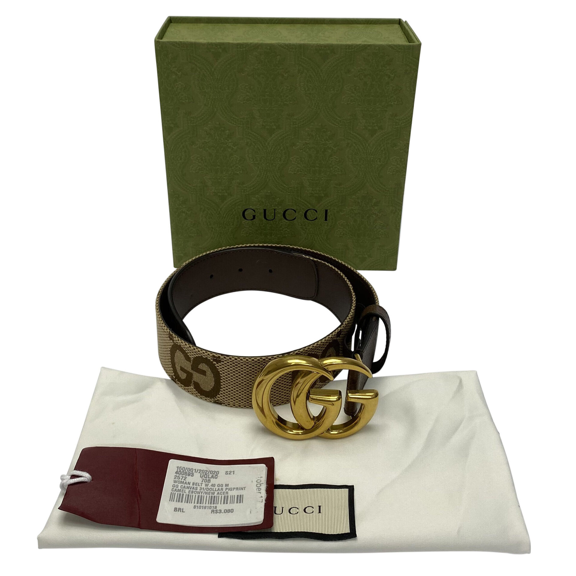 Cinto Gucci GG Canvas e Marrom