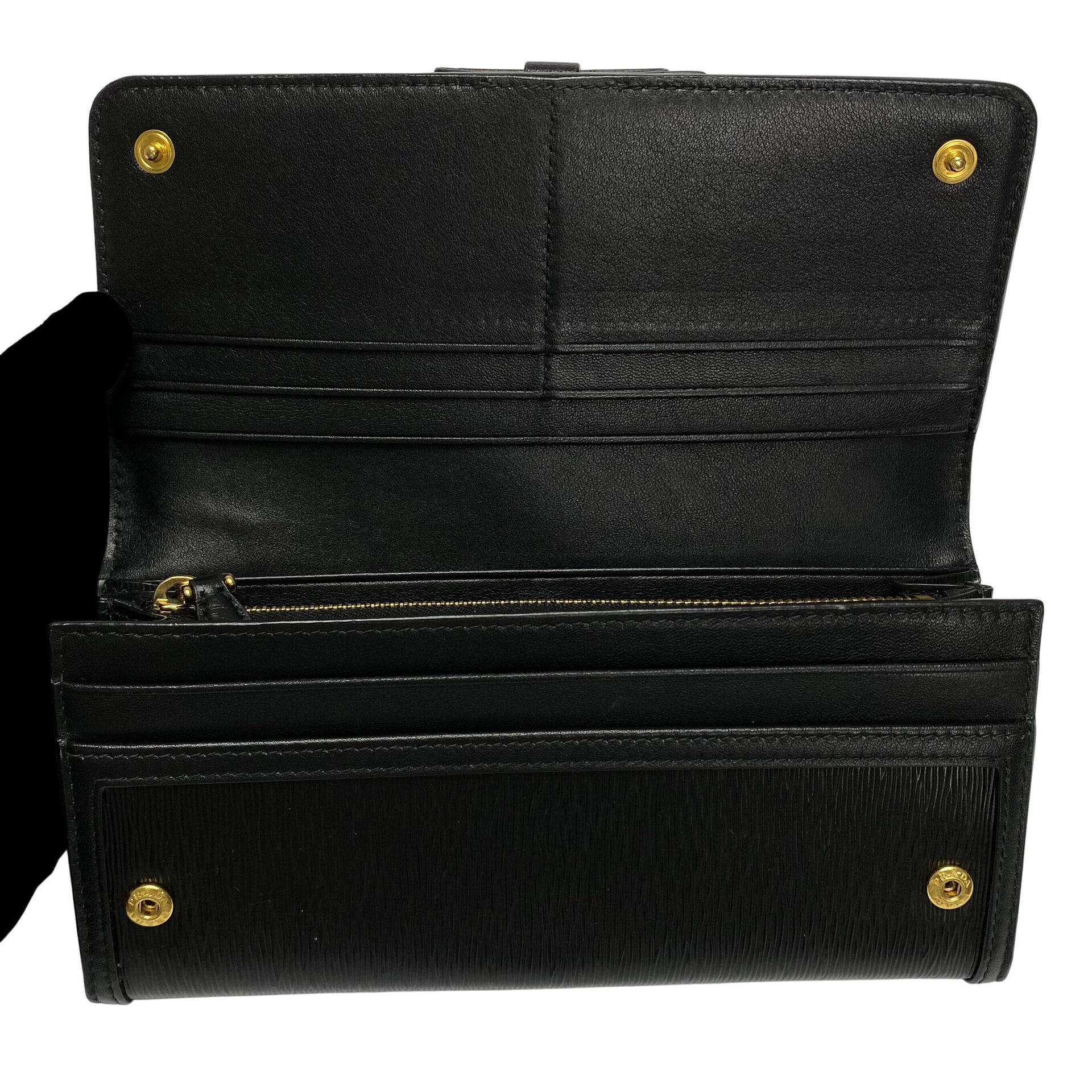 Carteira Prada Couro Saffiano Preto