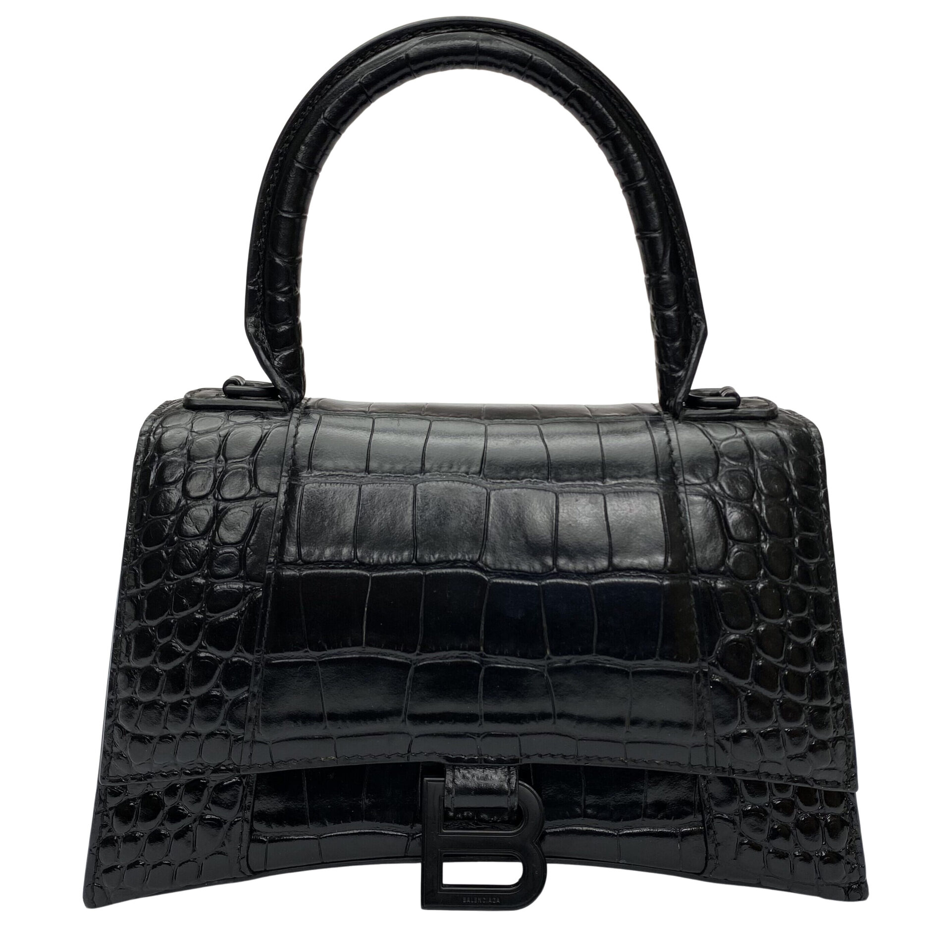 Bolsa Balenciaga Hourglass Crocodile Preta