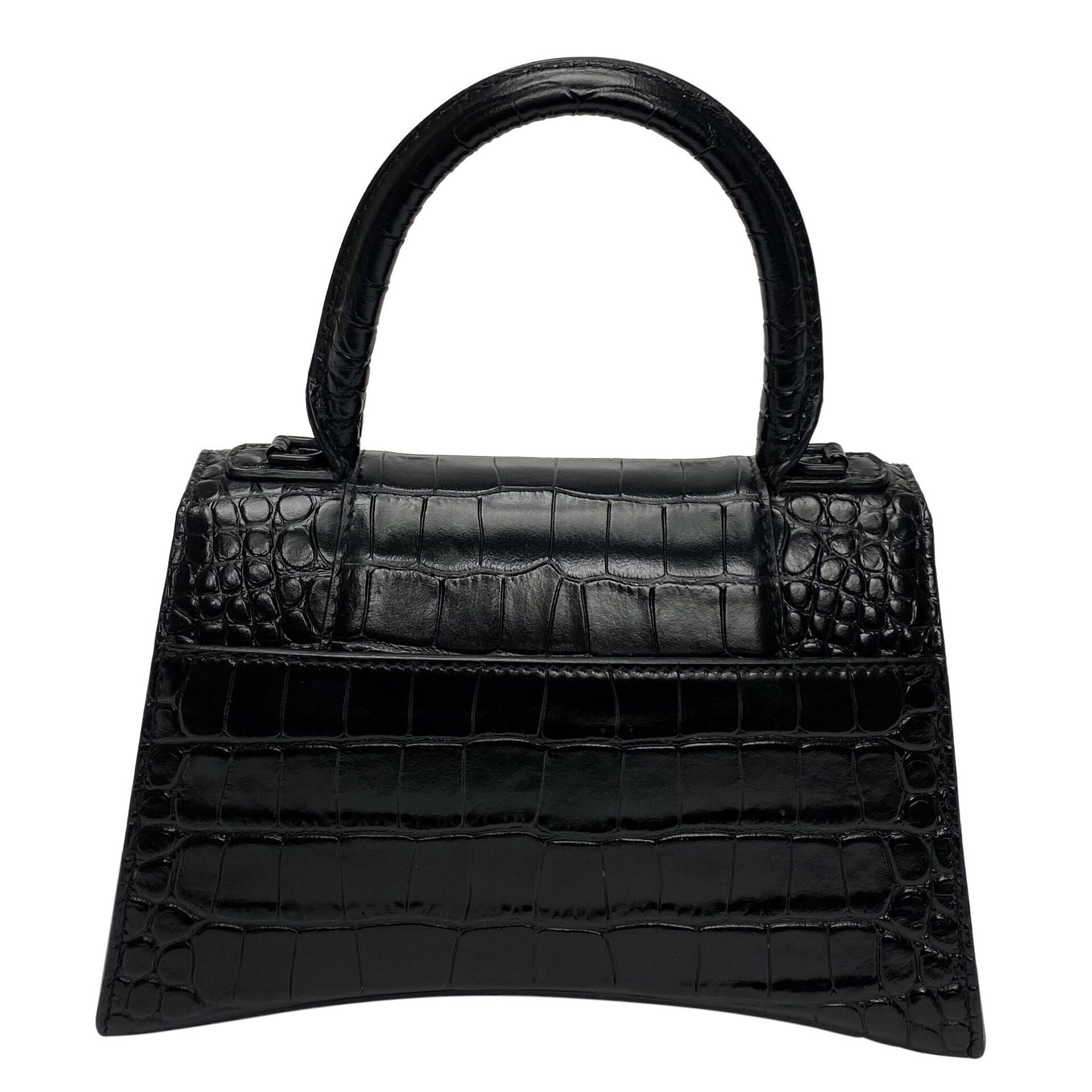 Bolsa Balenciaga Hourglass Crocodile Preta
