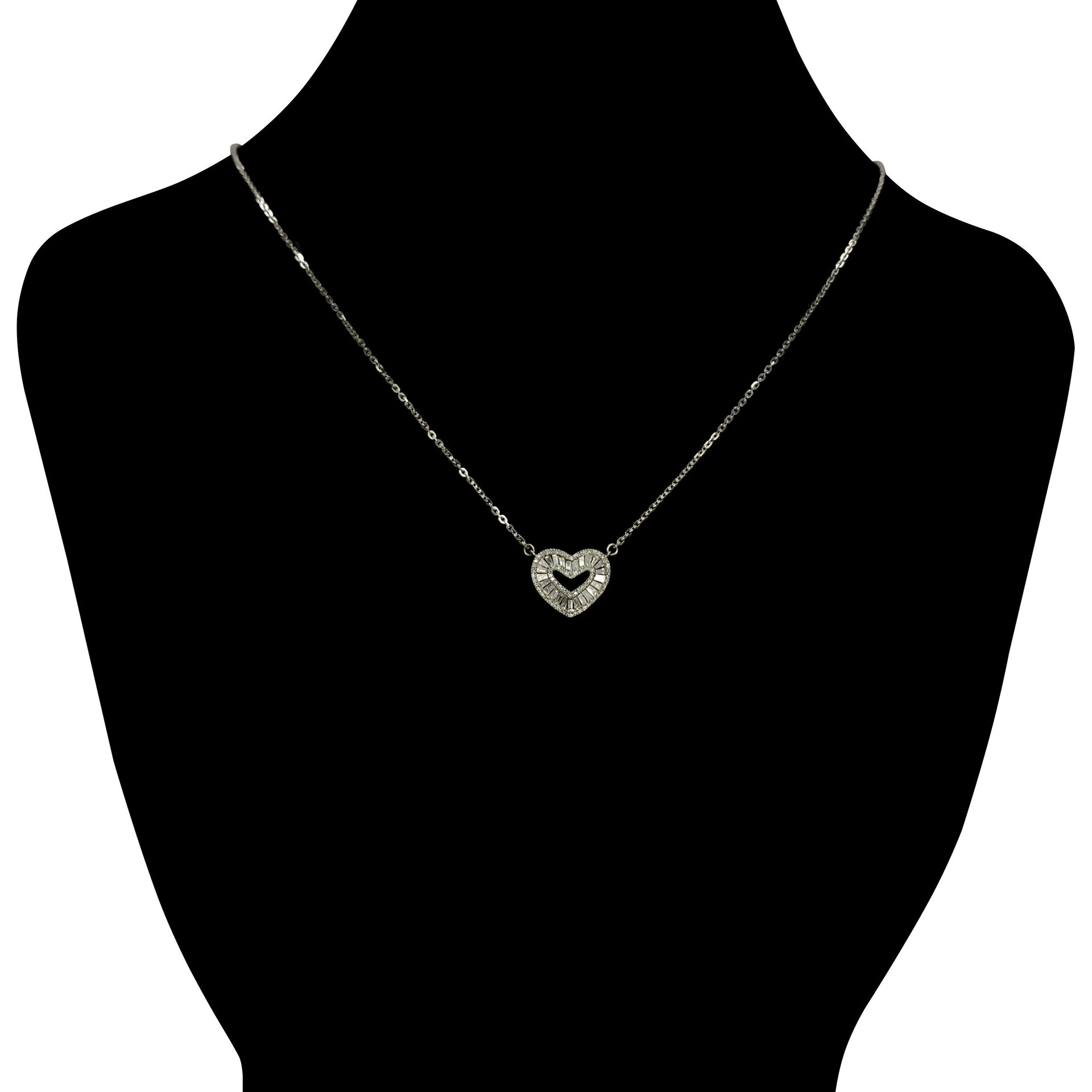 Colar Coração Diamantes Baguetes