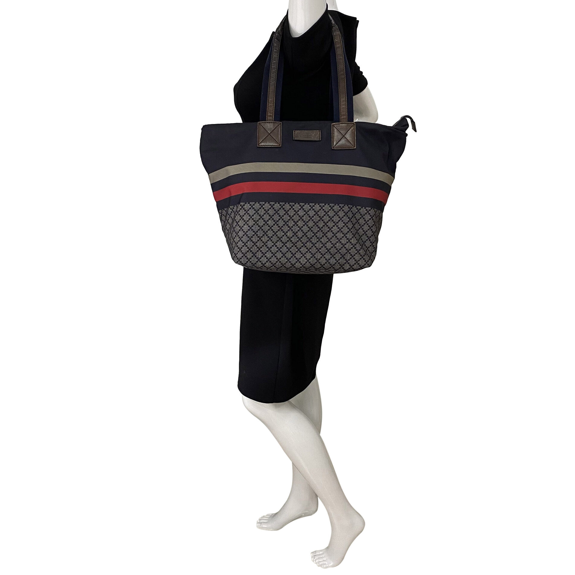 Bolsa Gucci Tote Web Nylon Azul e Cinza