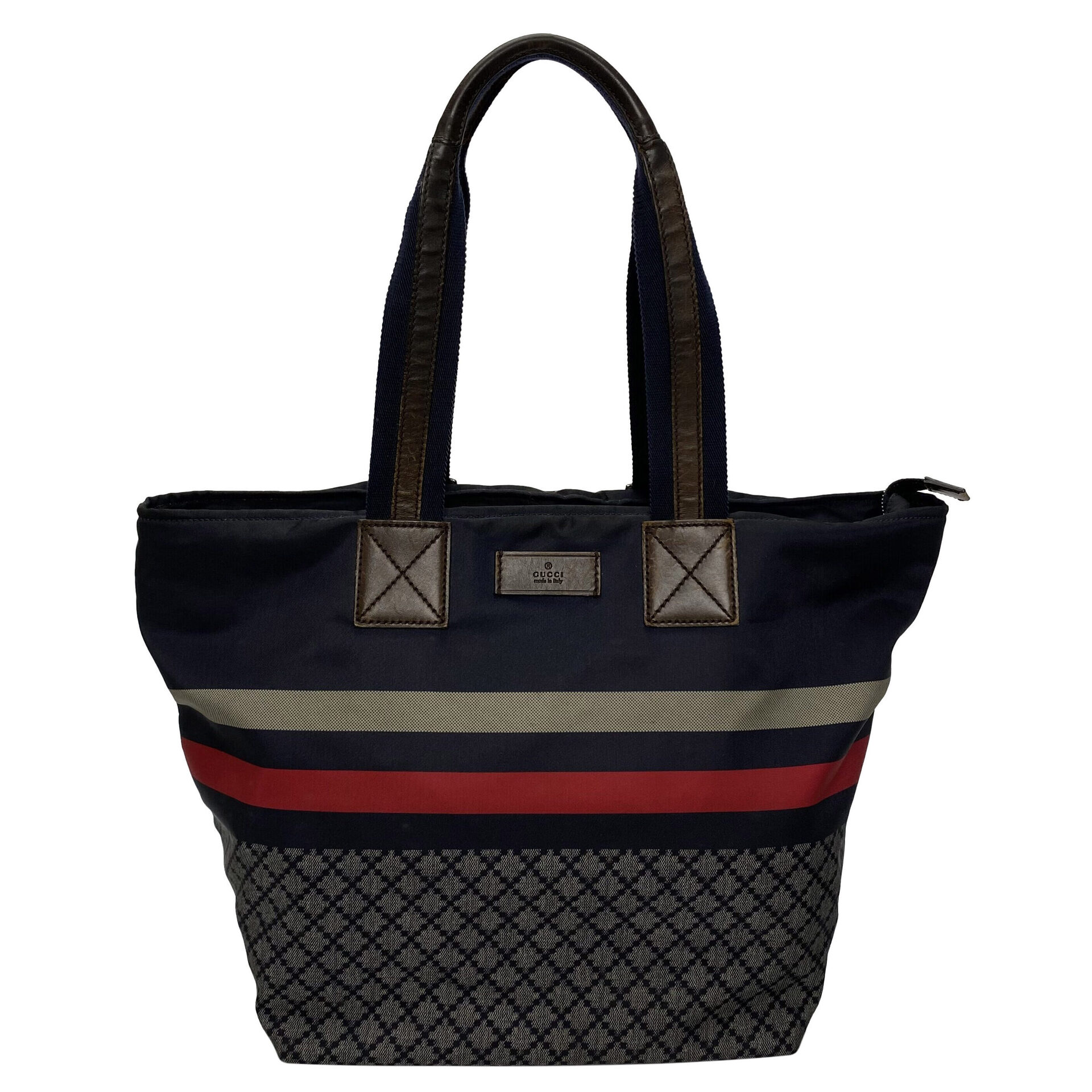 Bolsa Gucci Tote Web Nylon Azul e Cinza