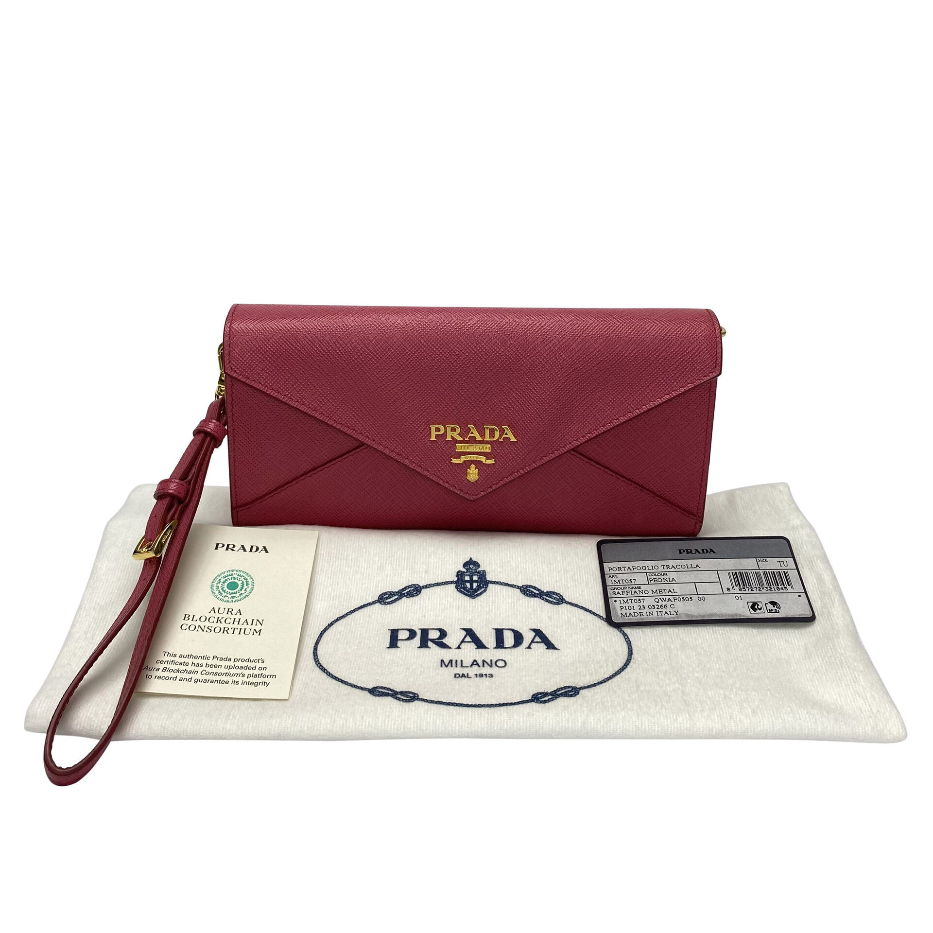 Carteira Prada Couro Saffiano Rosa