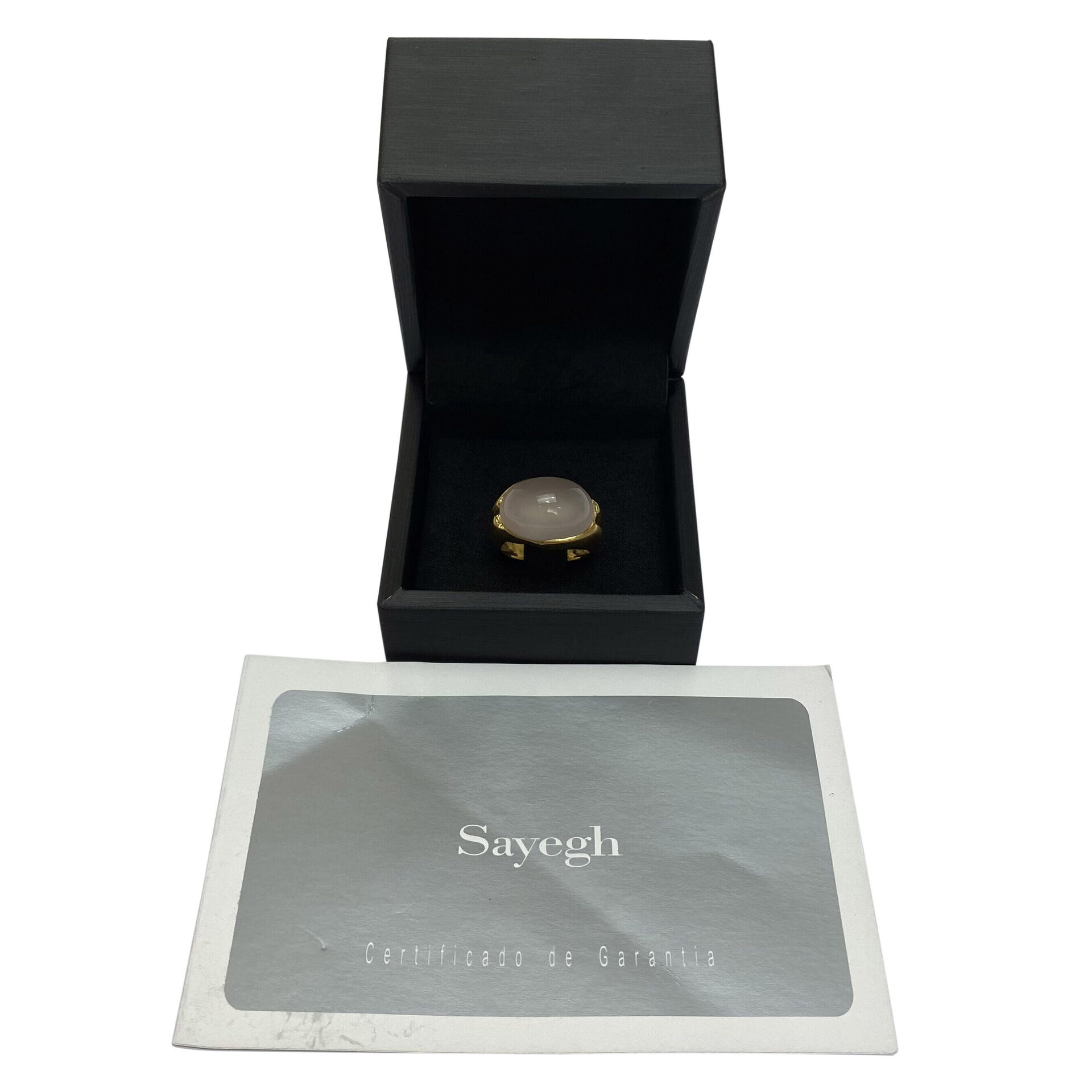 Anel Sayegh Ouro Amarelo e Quartzo Rosa