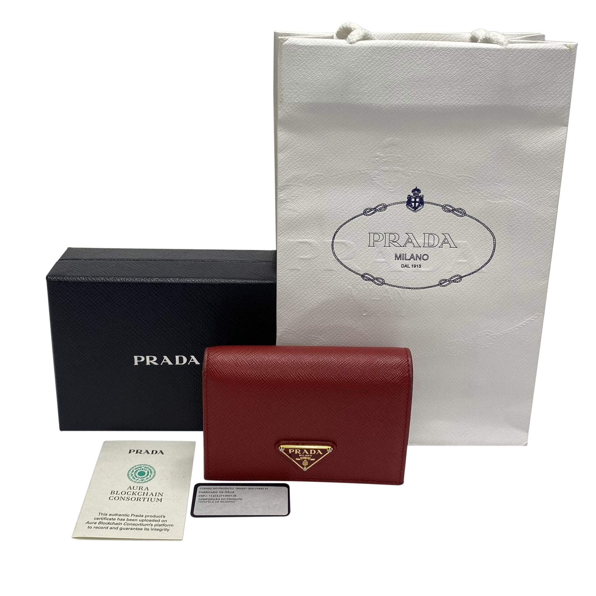 Carteira Prada Couro Saffiano Vermelho