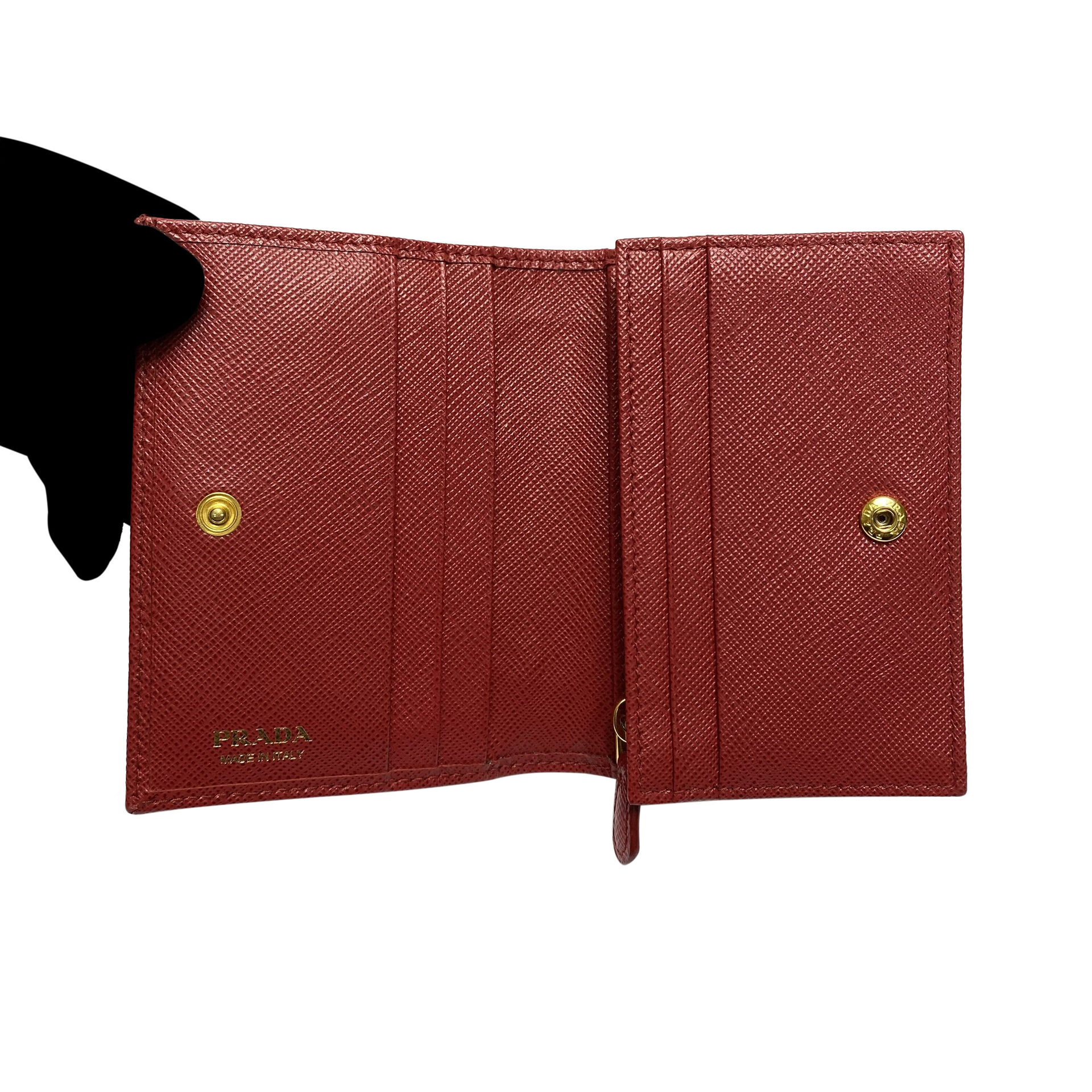 Carteira Prada Couro Saffiano Vermelho