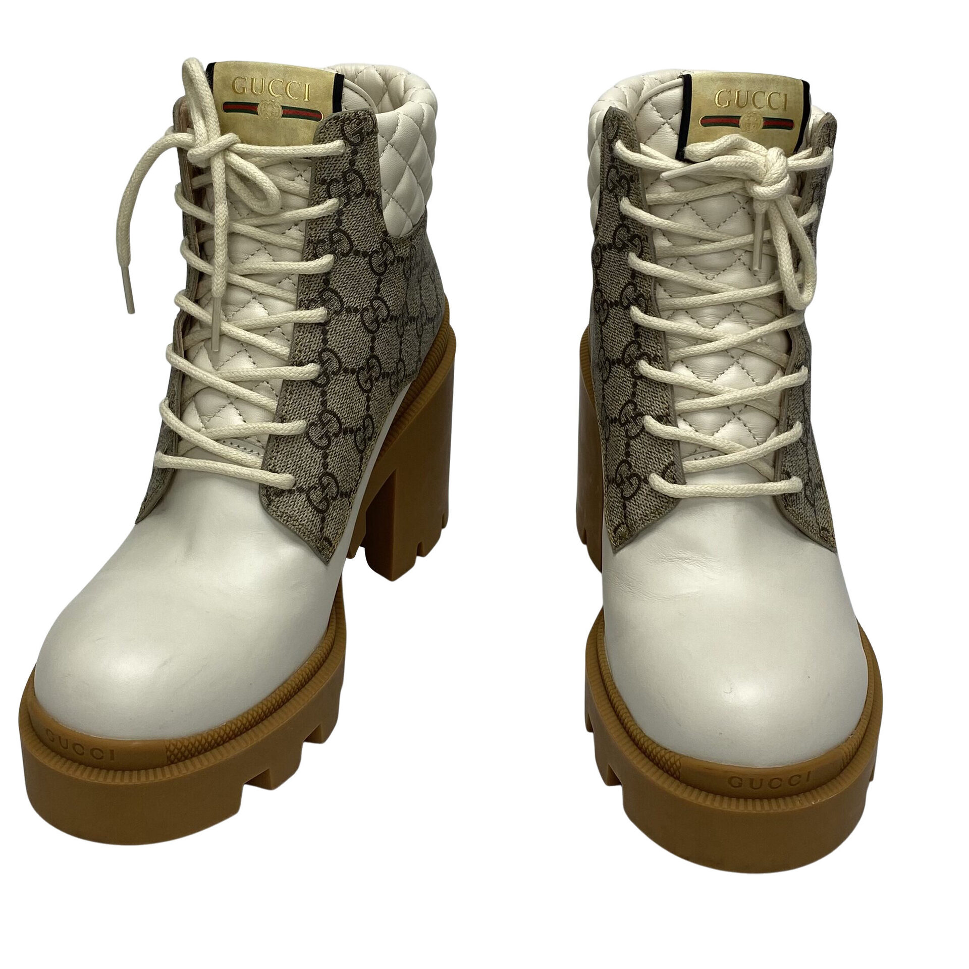 Bota Gucci GG Supreme Combat e Couro Off White