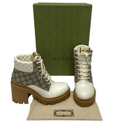 Bota Gucci GG Supreme Combat e Couro Off White