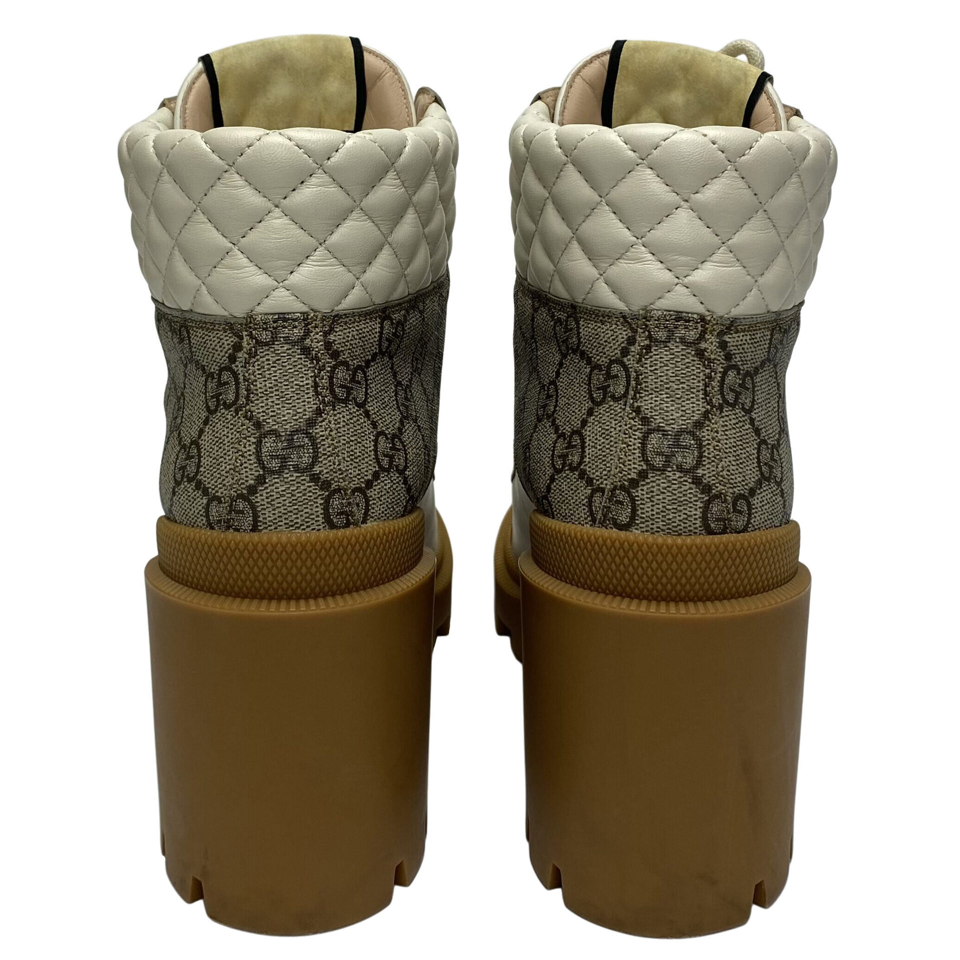 Bota Gucci GG Supreme Combat e Couro Off White