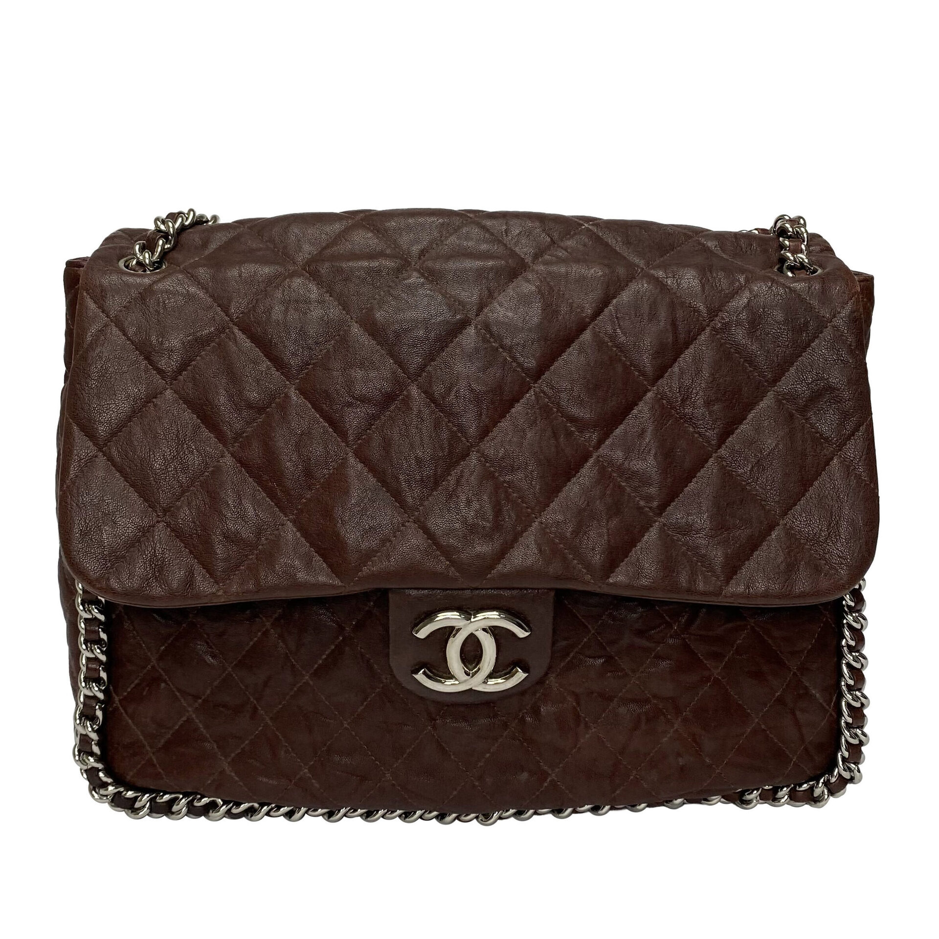 Bolsa Chanel Chain Around Maxi Flap Bag Marrom