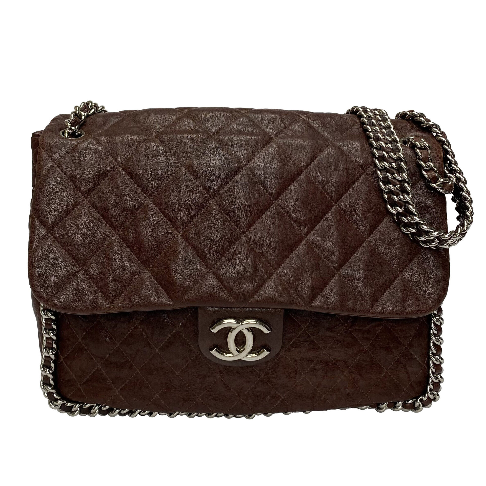 Bolsa Chanel Chain Around Maxi Flap Bag Marrom