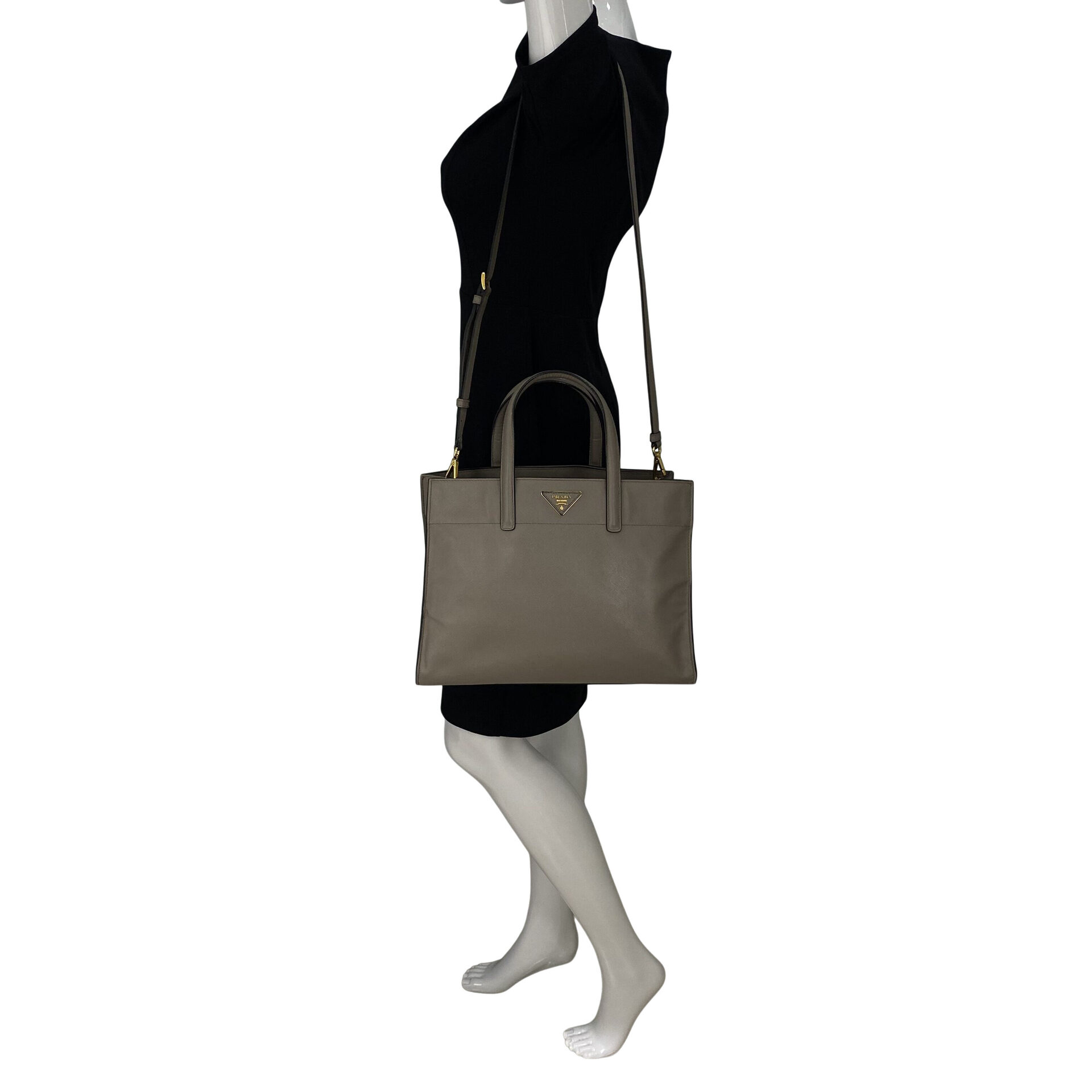 Bolsa Prada Saffiano Soft Leather Tote Cinza