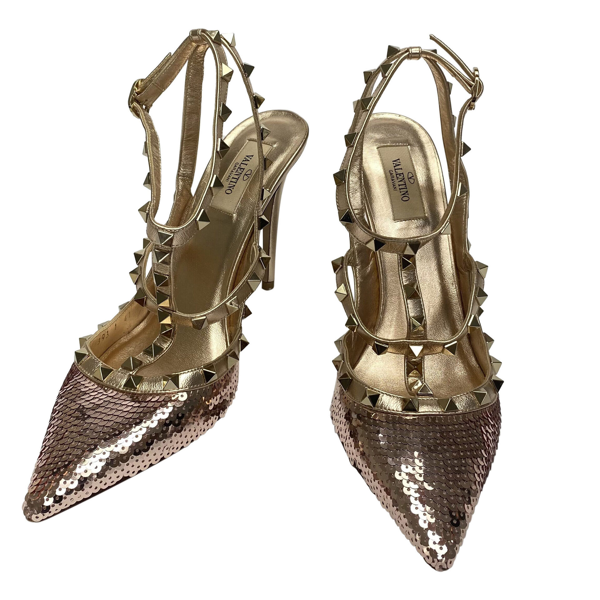 Sapato Valentino Garavani Rockstuds Paetês Rose