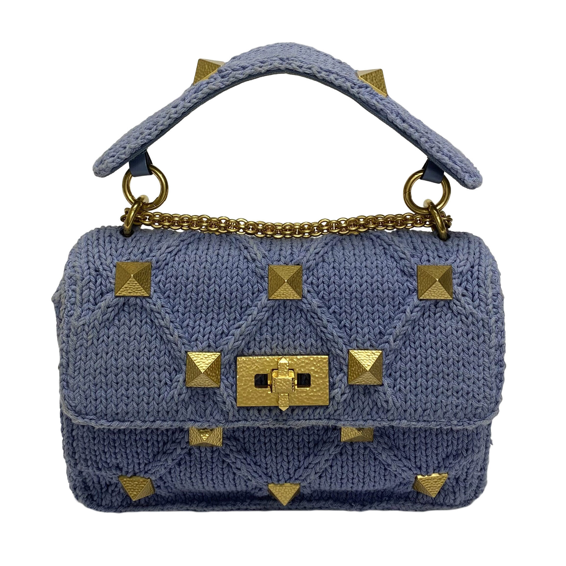 Bolsa Valentino Garavani Roman Stud Tricot Azul