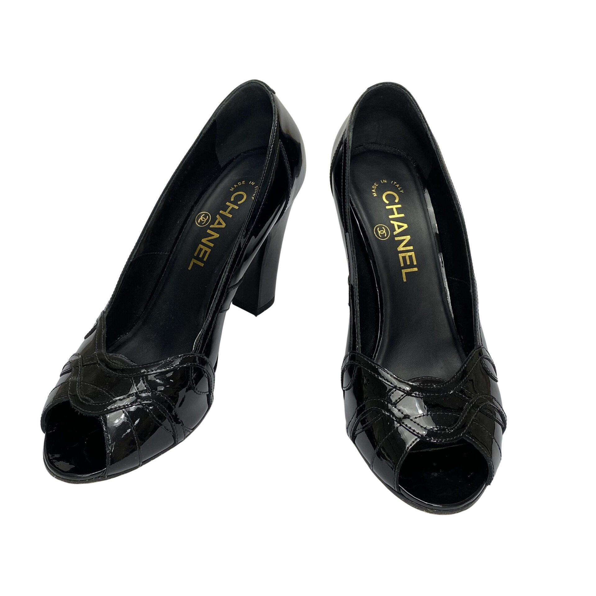 Peep Toe Chanel Verniz Preto