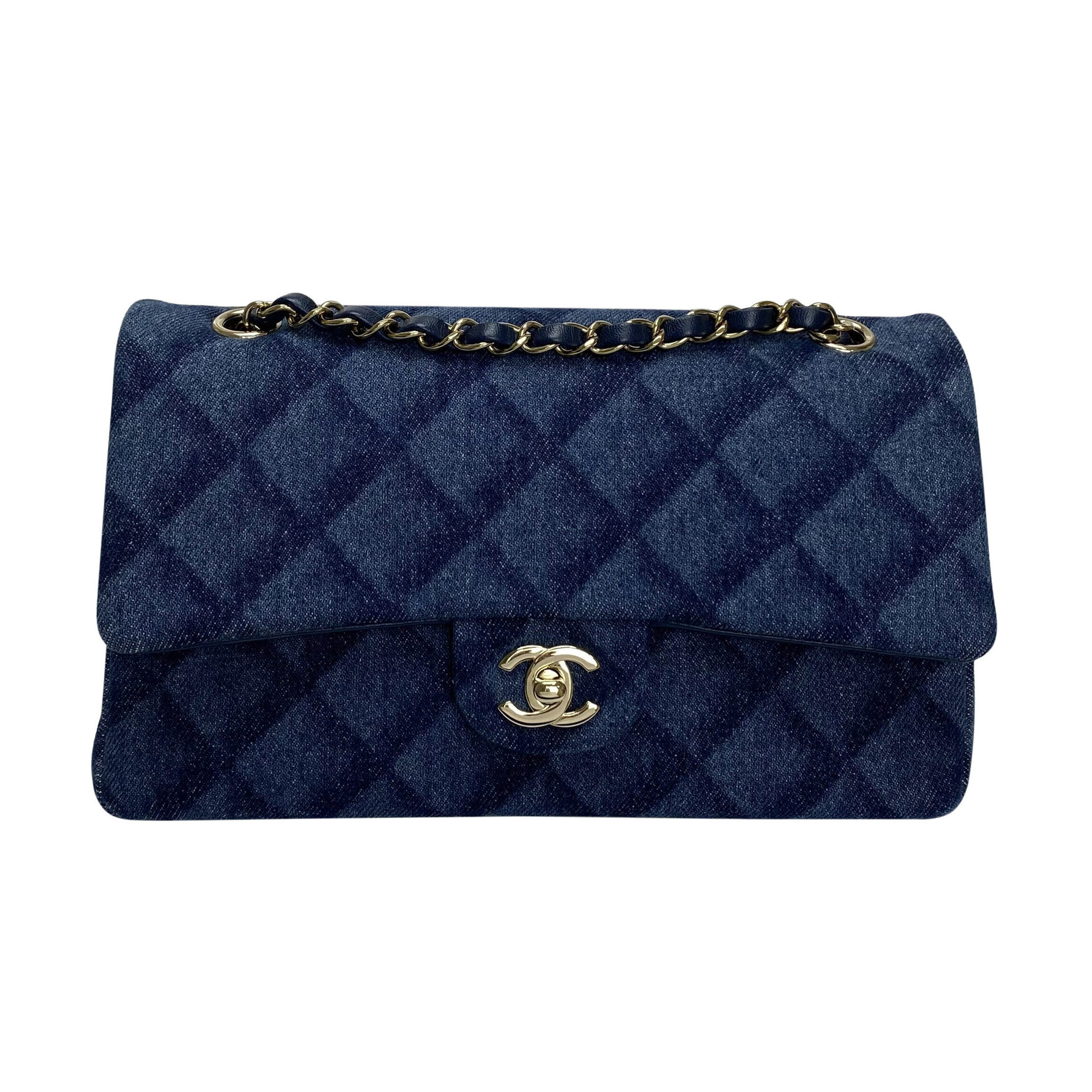 Bolsa Chanel Denim Quilted Double Flap