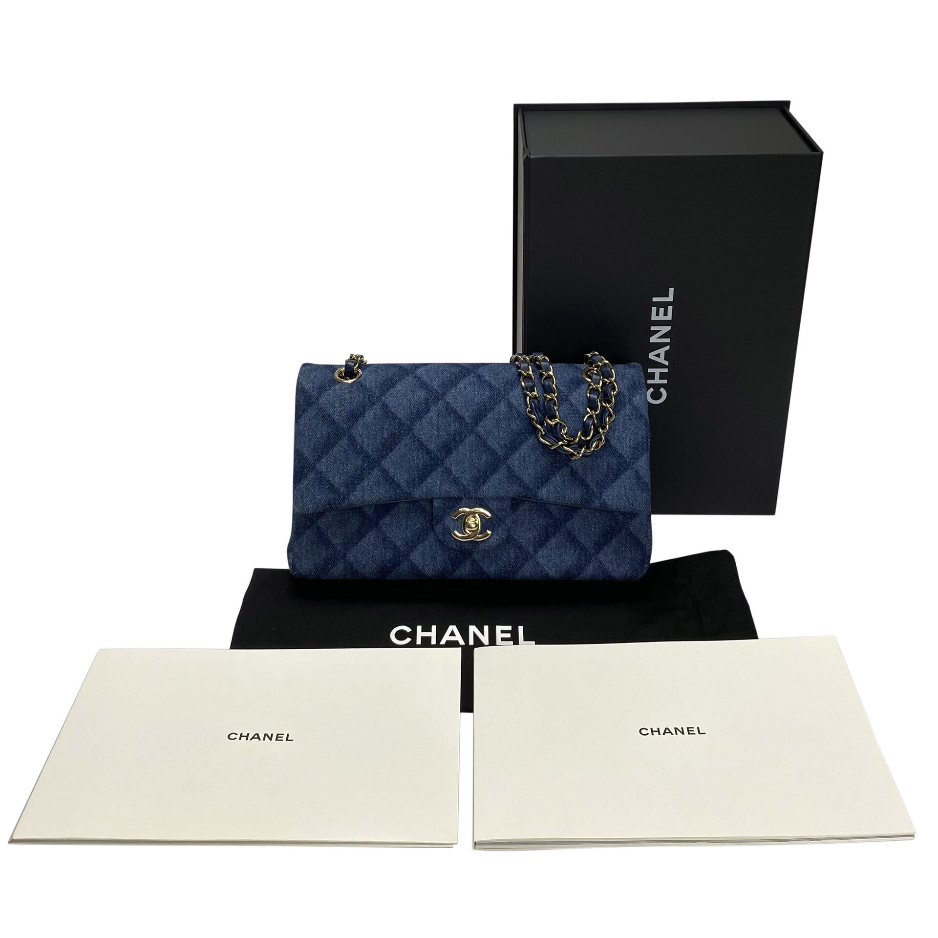 Bolsa Chanel Denim Quilted Double Flap
