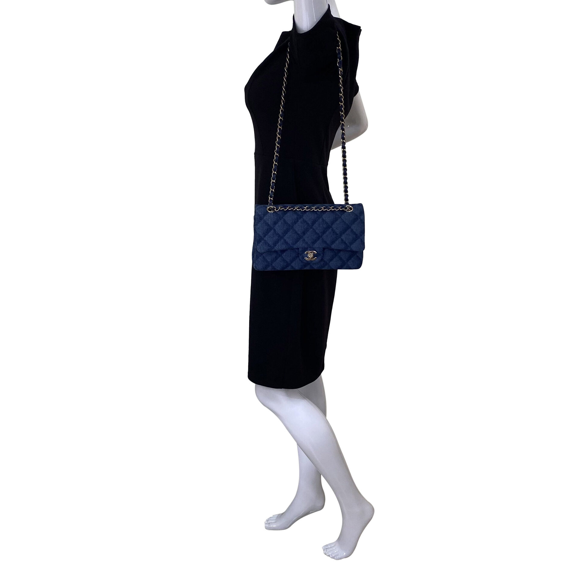 Bolsa Chanel Denim Quilted Double Flap
