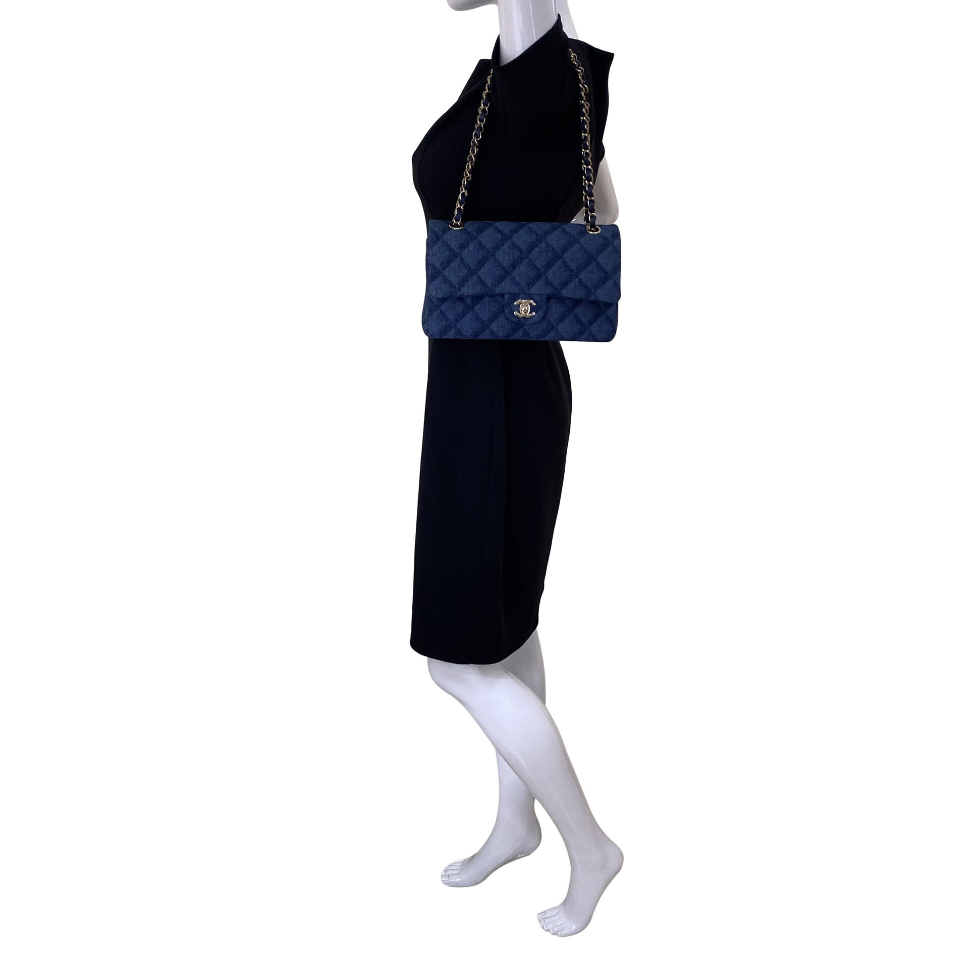 Bolsa Chanel Denim Quilted Double Flap