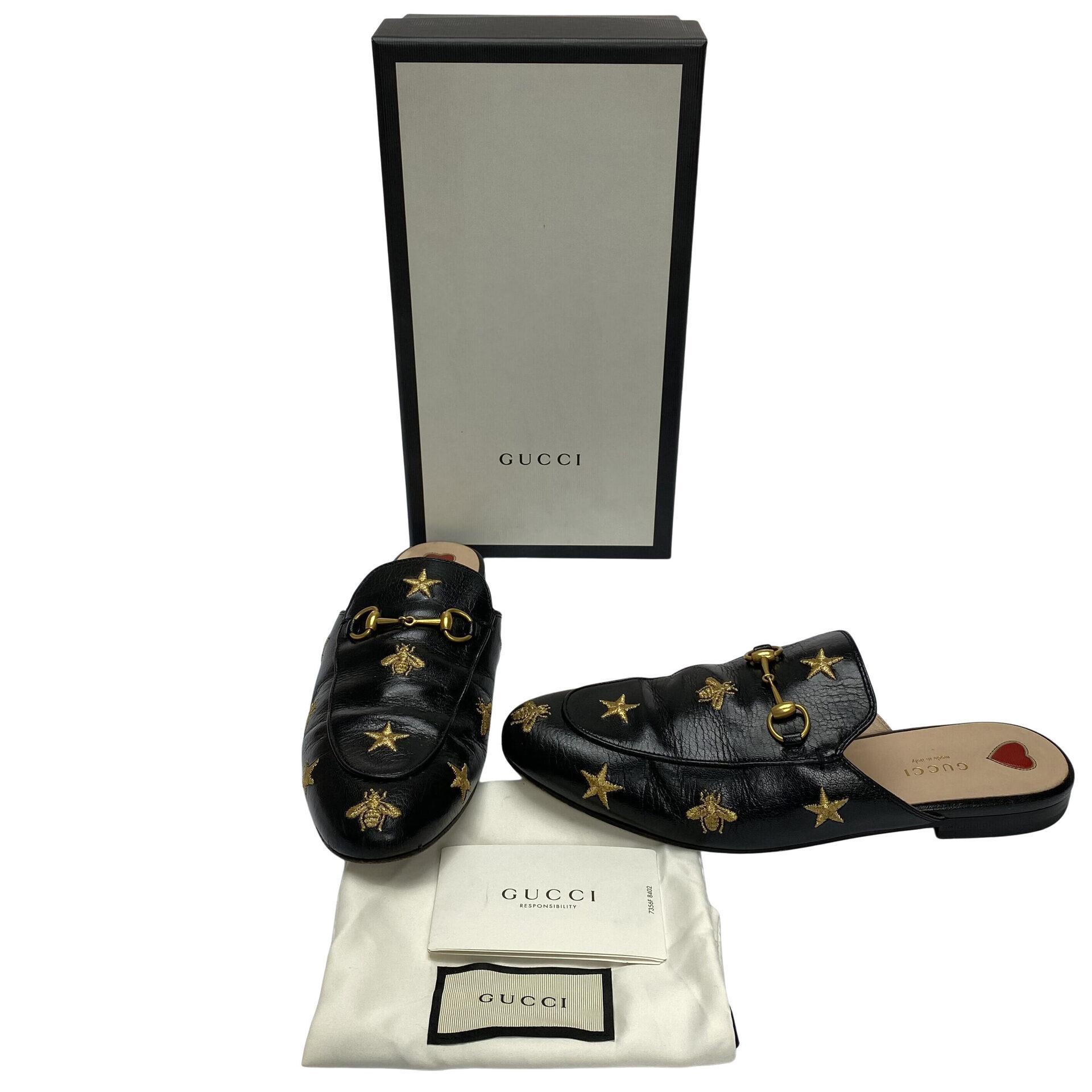 Mule Gucci Princetown Bee Stars Preto