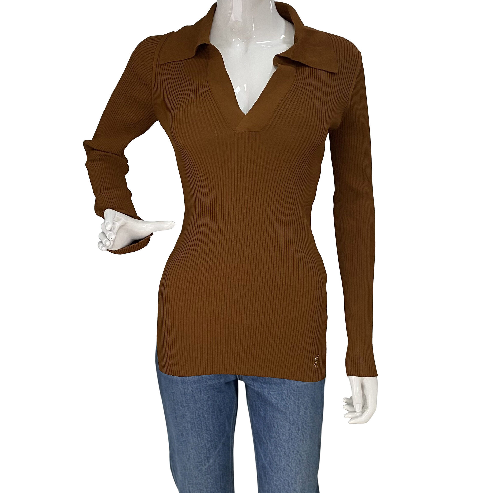 Blusa Saint Laurent Tricô Canelado Caramelo