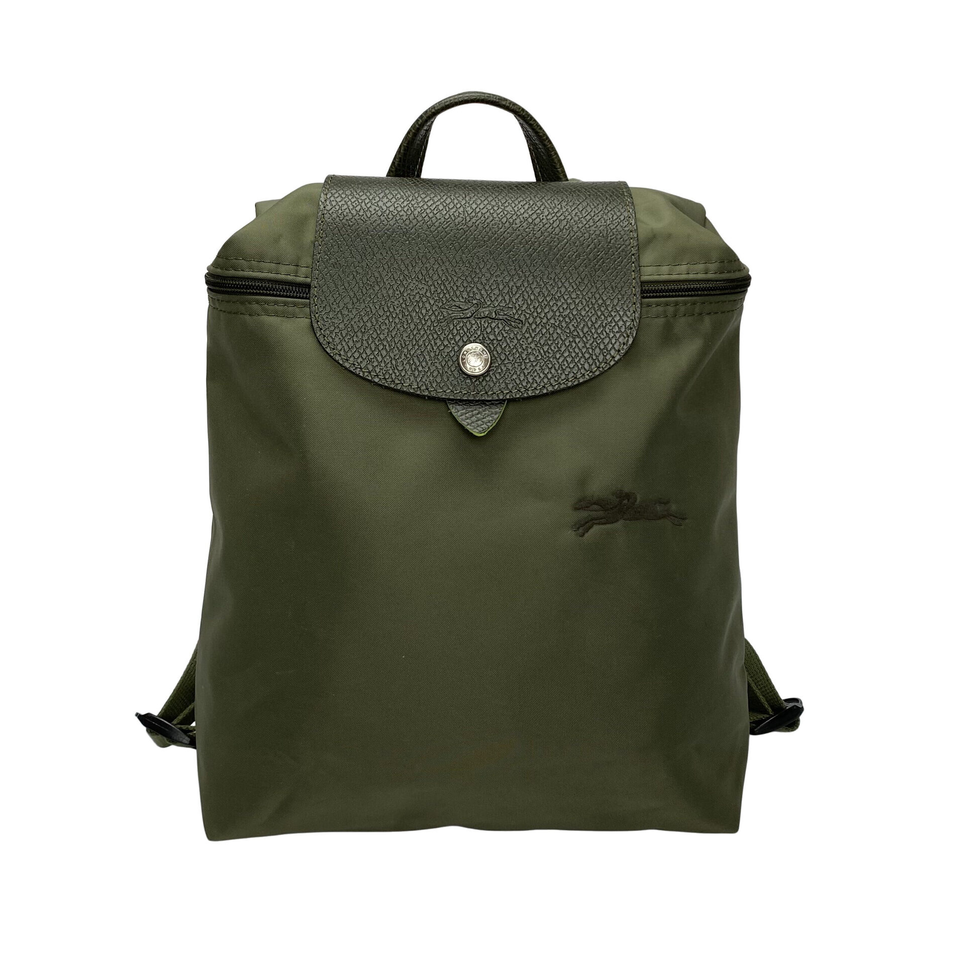 Mochila Longchamp Nylon e Couro Verde