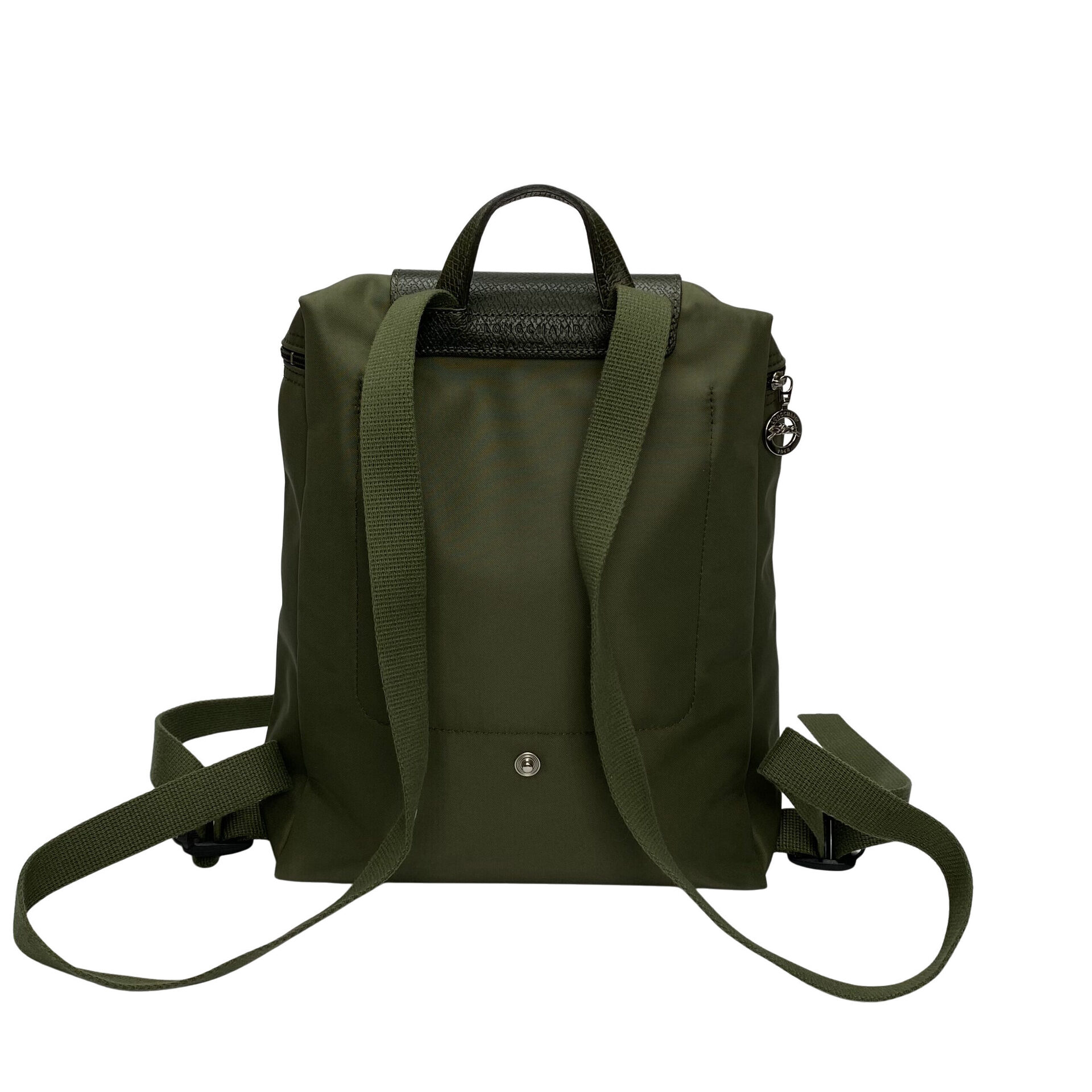Mochila Longchamp Nylon e Couro Verde