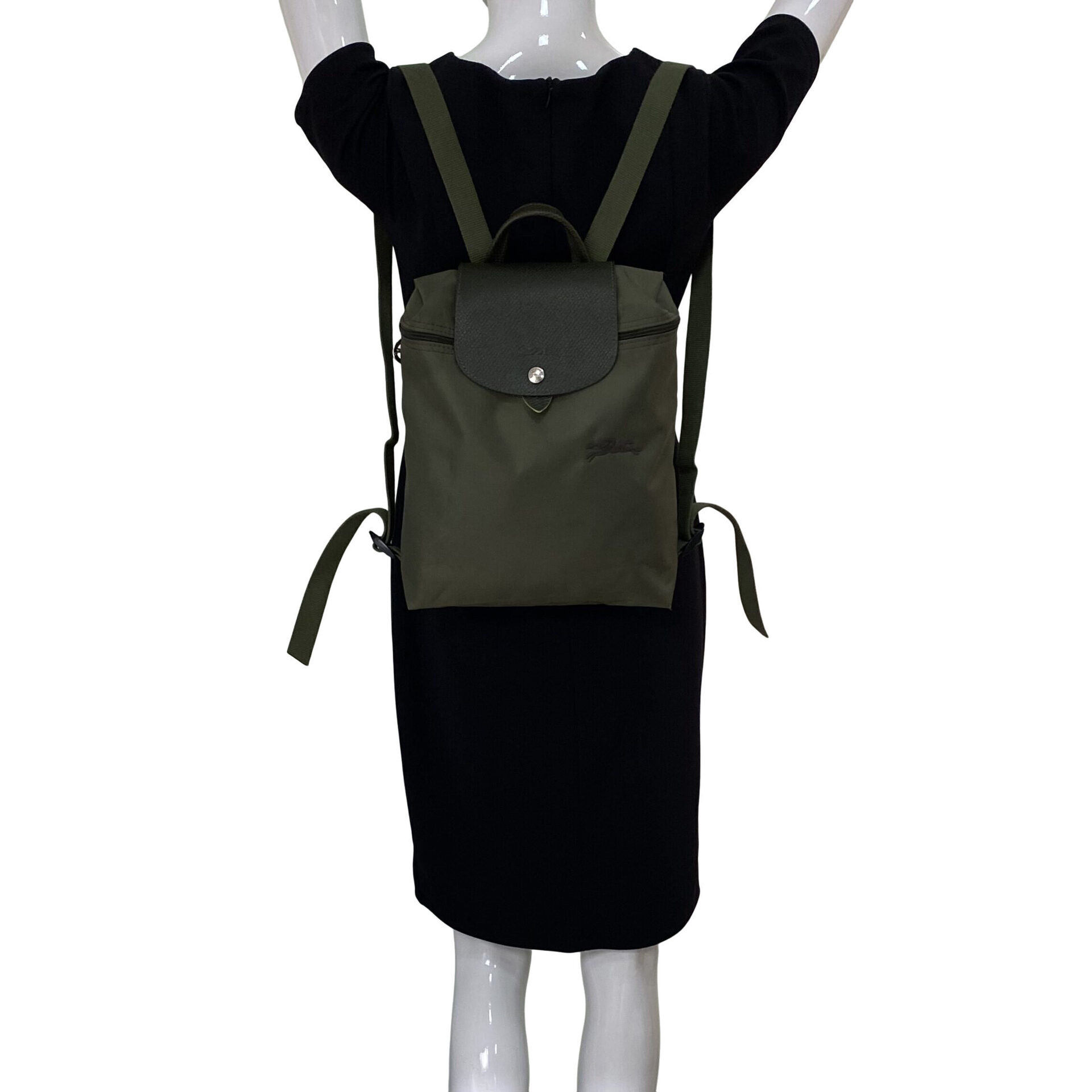 Mochila Longchamp Nylon e Couro Verde