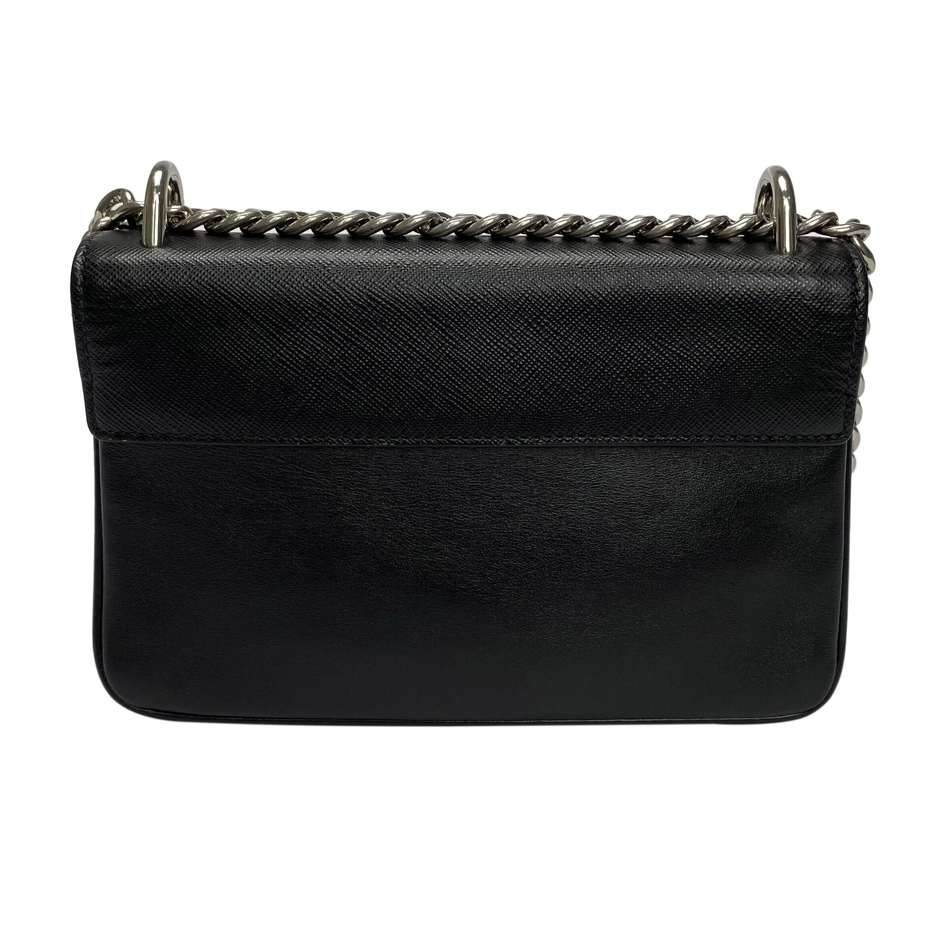 Bolsa Prada Tiracolo Chain Saffiano Preto