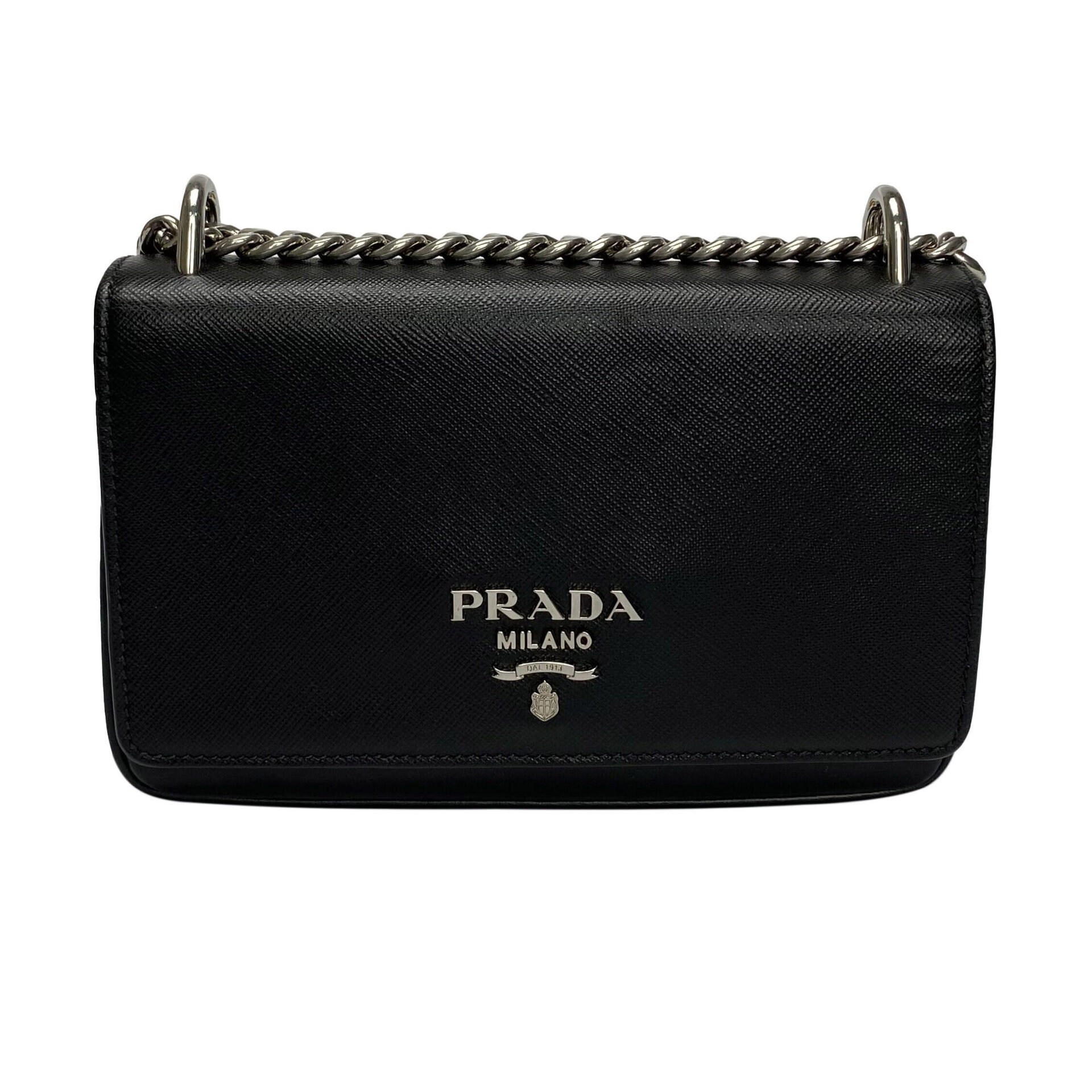 Bolsa Prada Tiracolo Chain Saffiano Preto