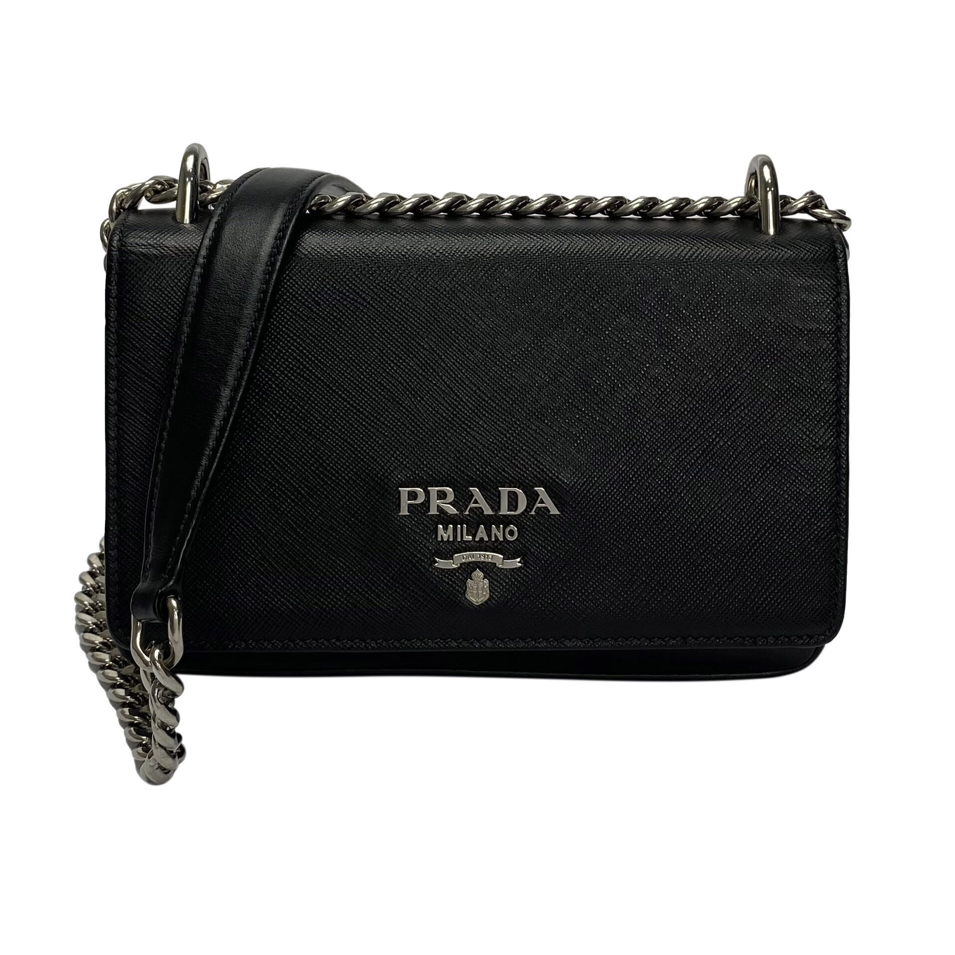 Bolsa Prada Tiracolo Chain Saffiano Preto