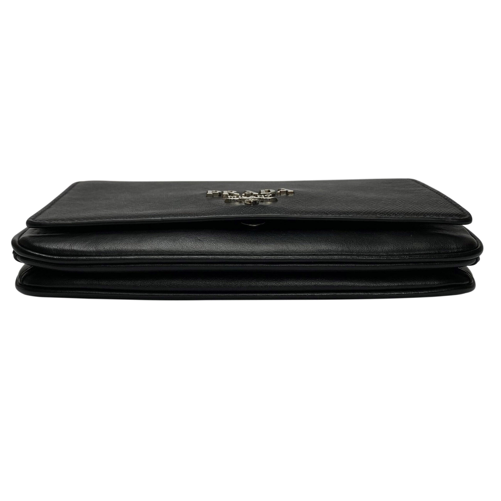 Bolsa Prada Tiracolo Chain Saffiano Preto