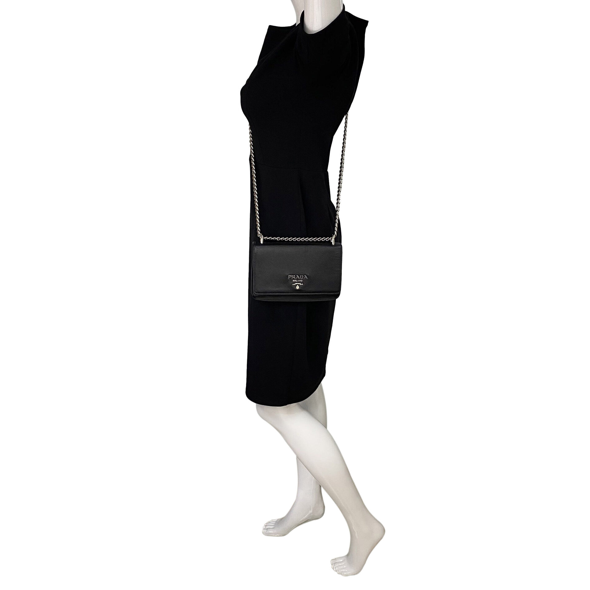 Bolsa Prada Tiracolo Chain Saffiano Preto