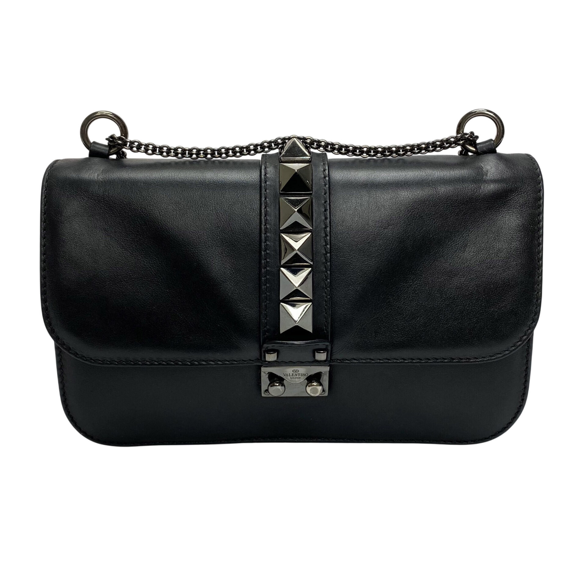 Bolsa Valentino Garavani Glam Lock Couro Preto