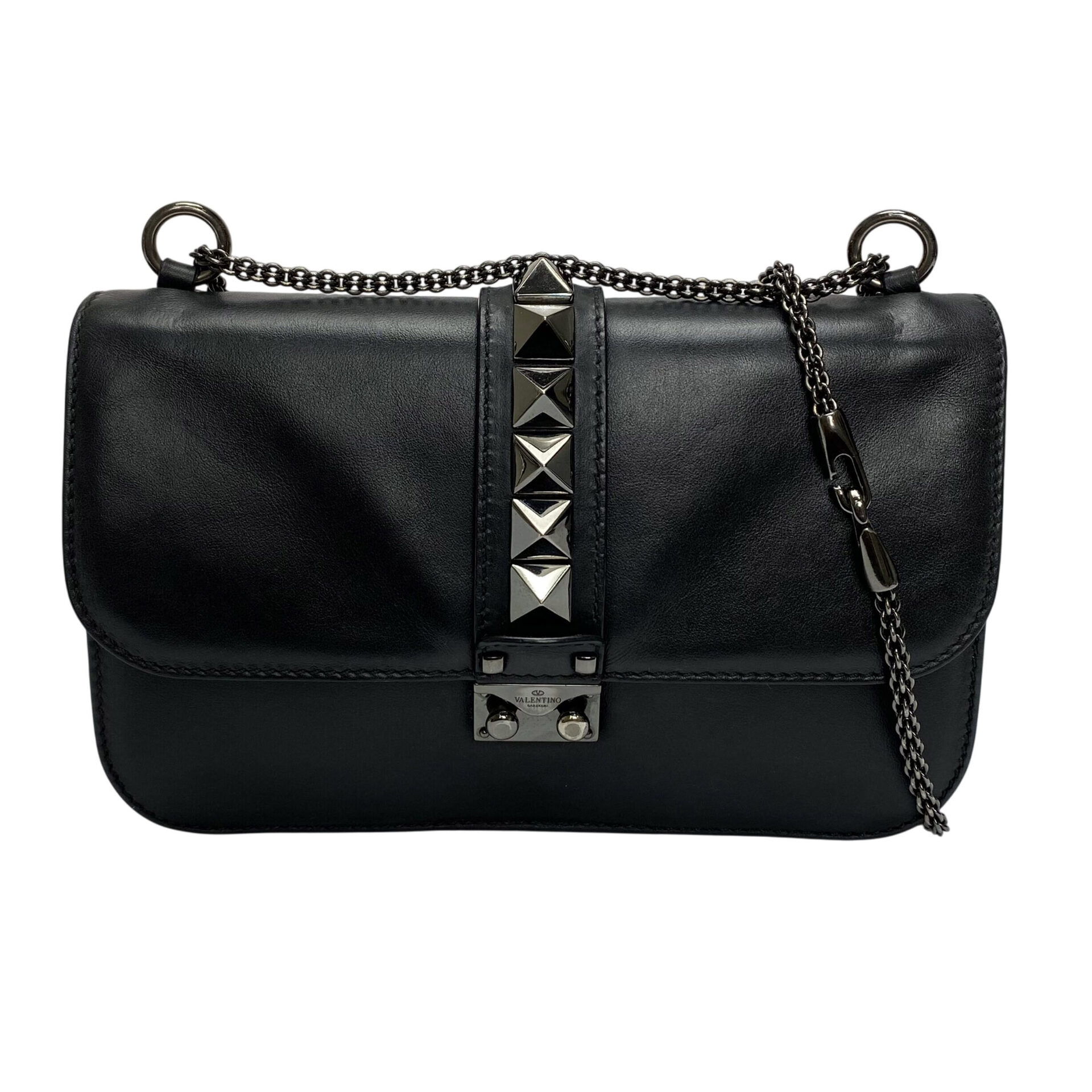 Bolsa Valentino Garavani Glam Lock Couro Preto