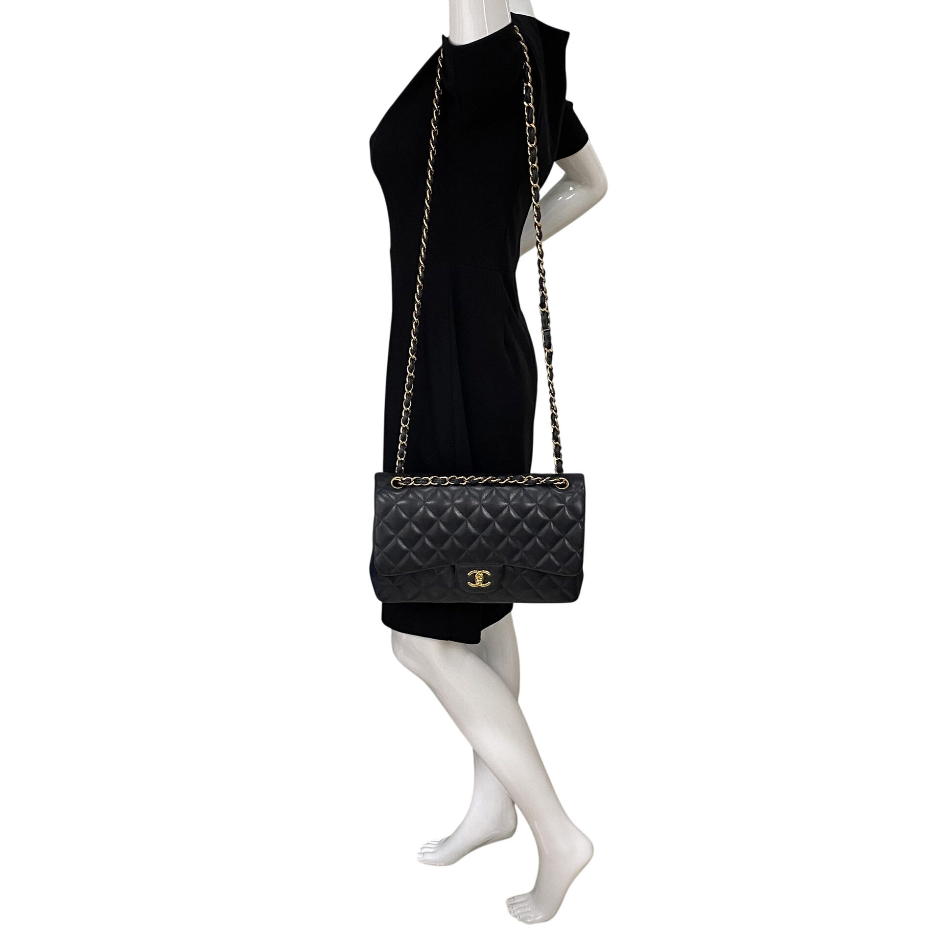 Bolsa Chanel Clássica Double Flap Jumbo Lambskin Preta