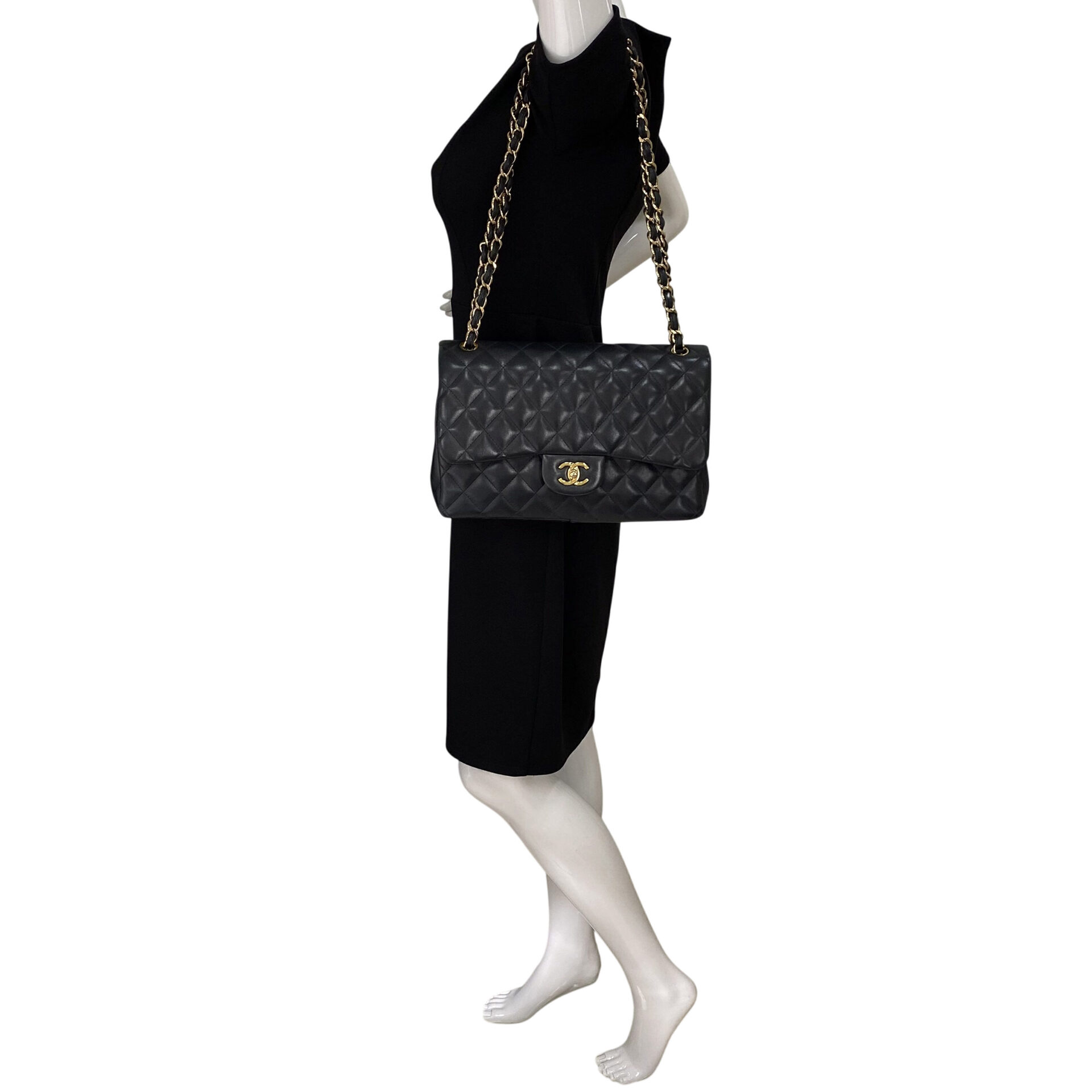 Bolsa Chanel Clássica Double Flap Jumbo Lambskin Preta