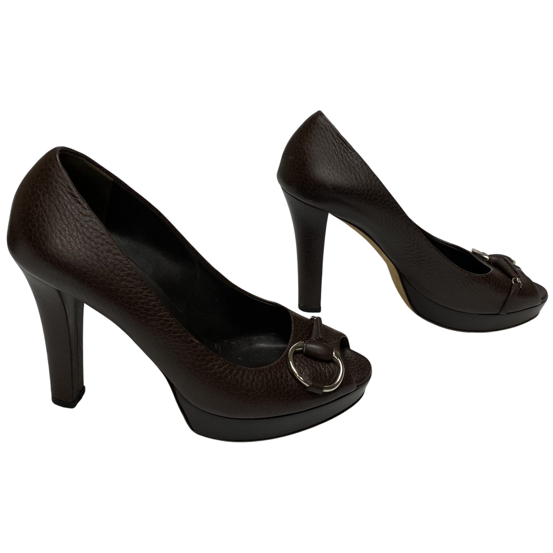 Peep Toe Gucci Horsebit Marrom