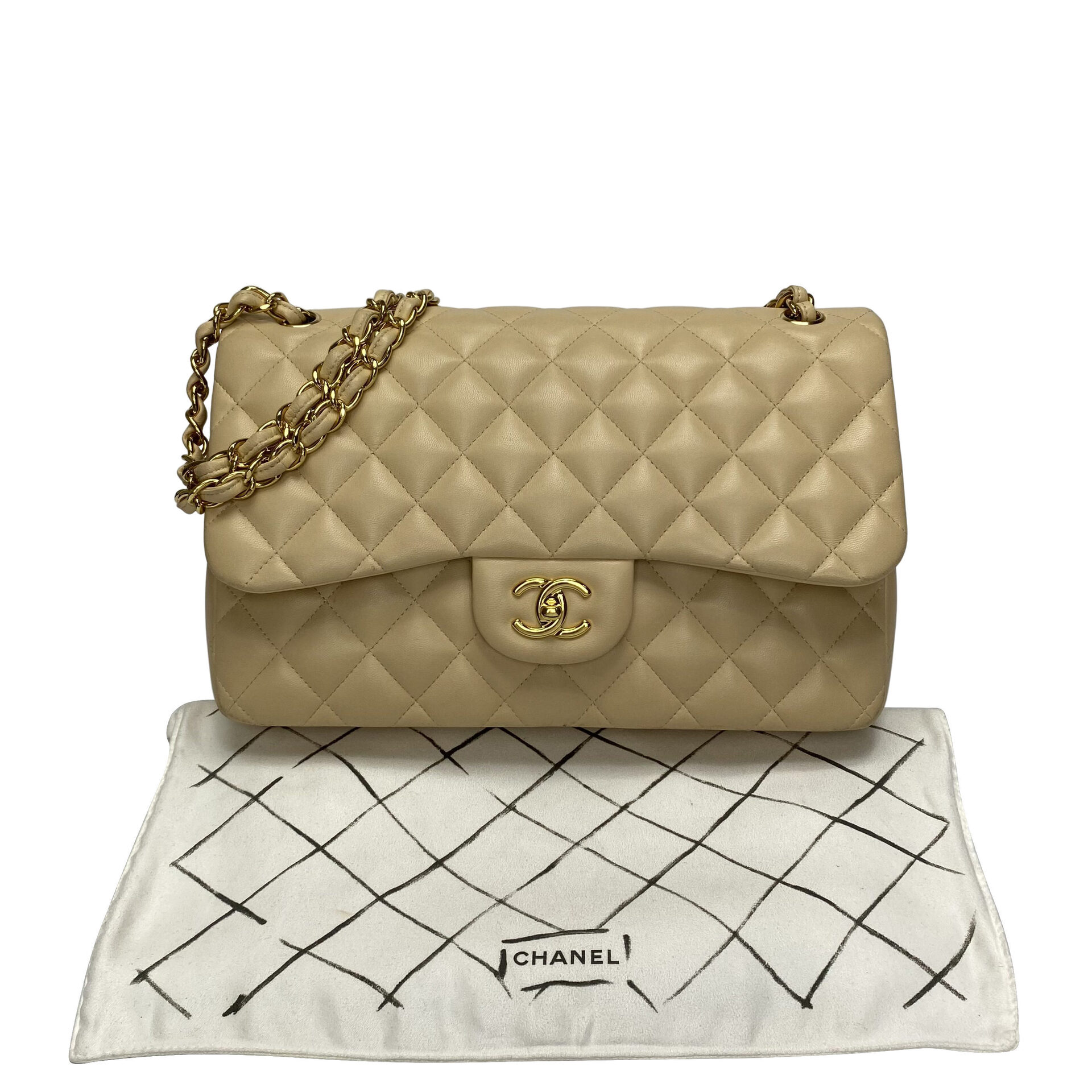 Bolsa Chanel Clássica Double Flap Lambskin Bege