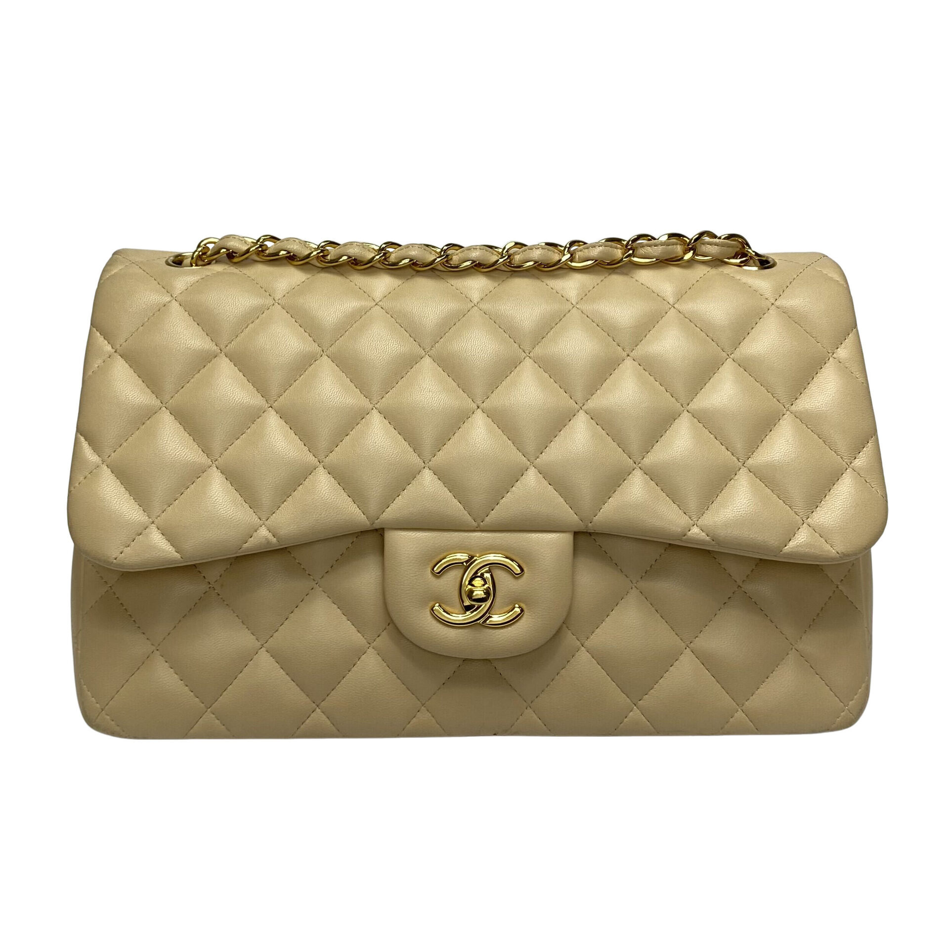 Bolsa Chanel Clássica Double Flap Lambskin Bege