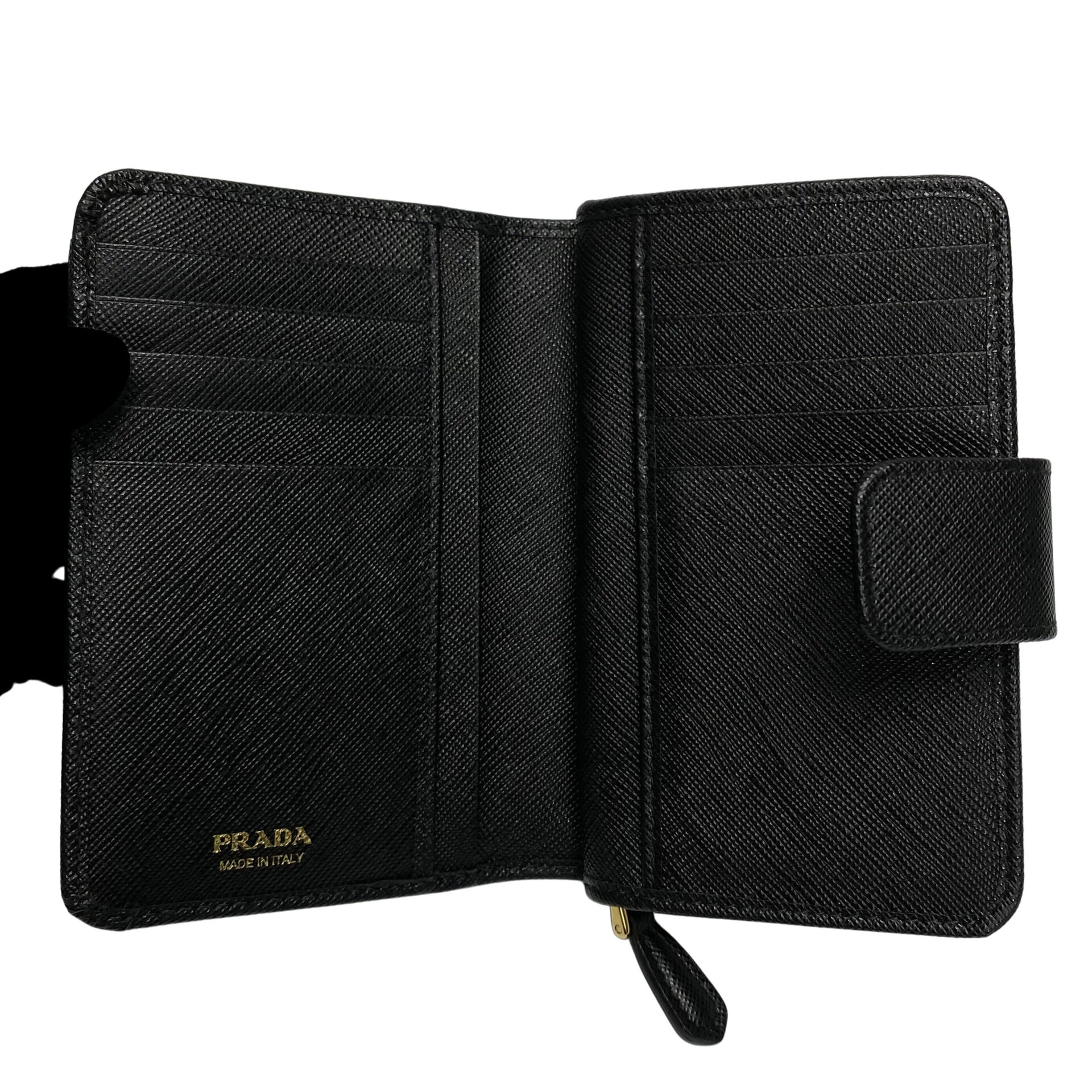 Carteira Prada Couro Saffiano Preto