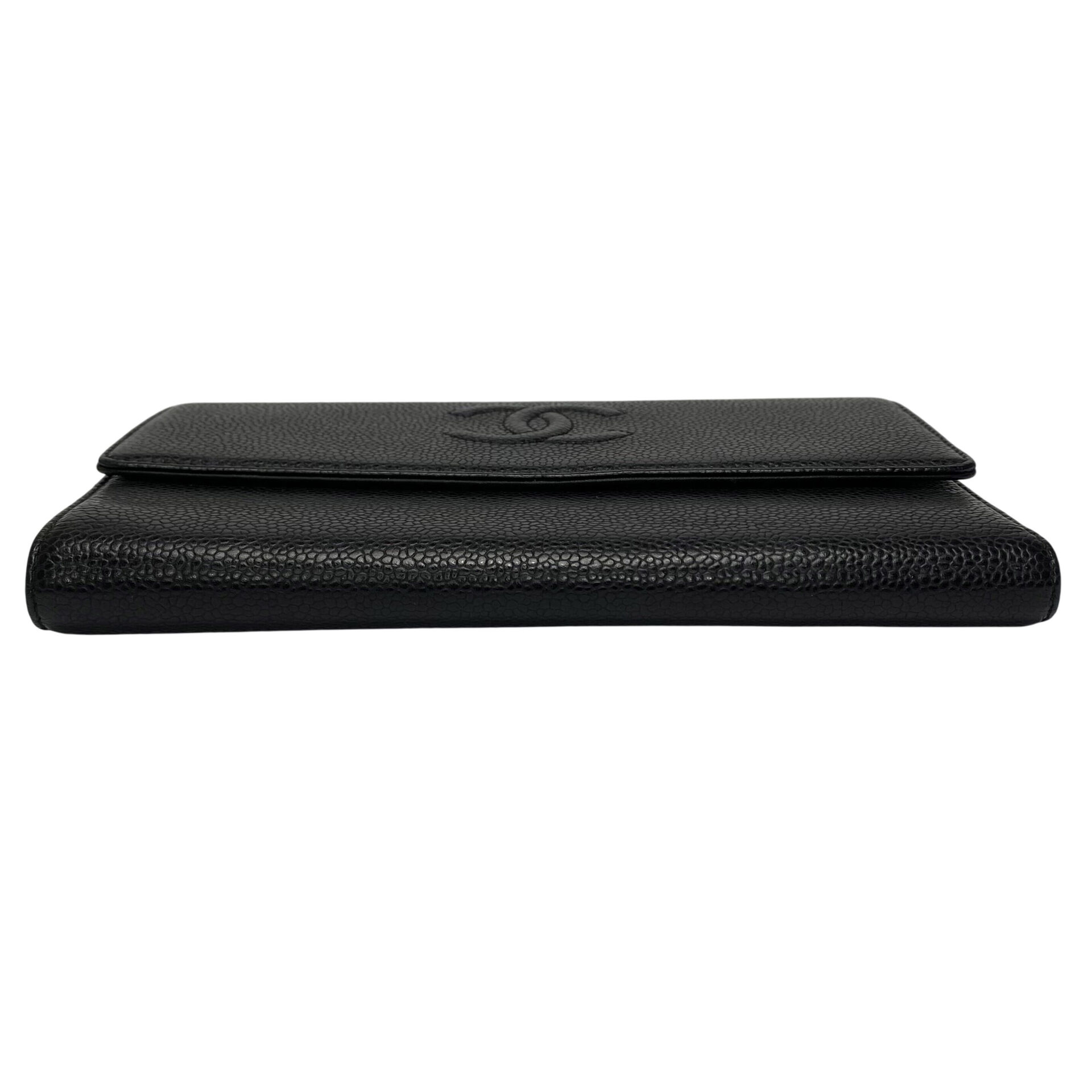 Carteira Chanel CC Couro Caviar Preto