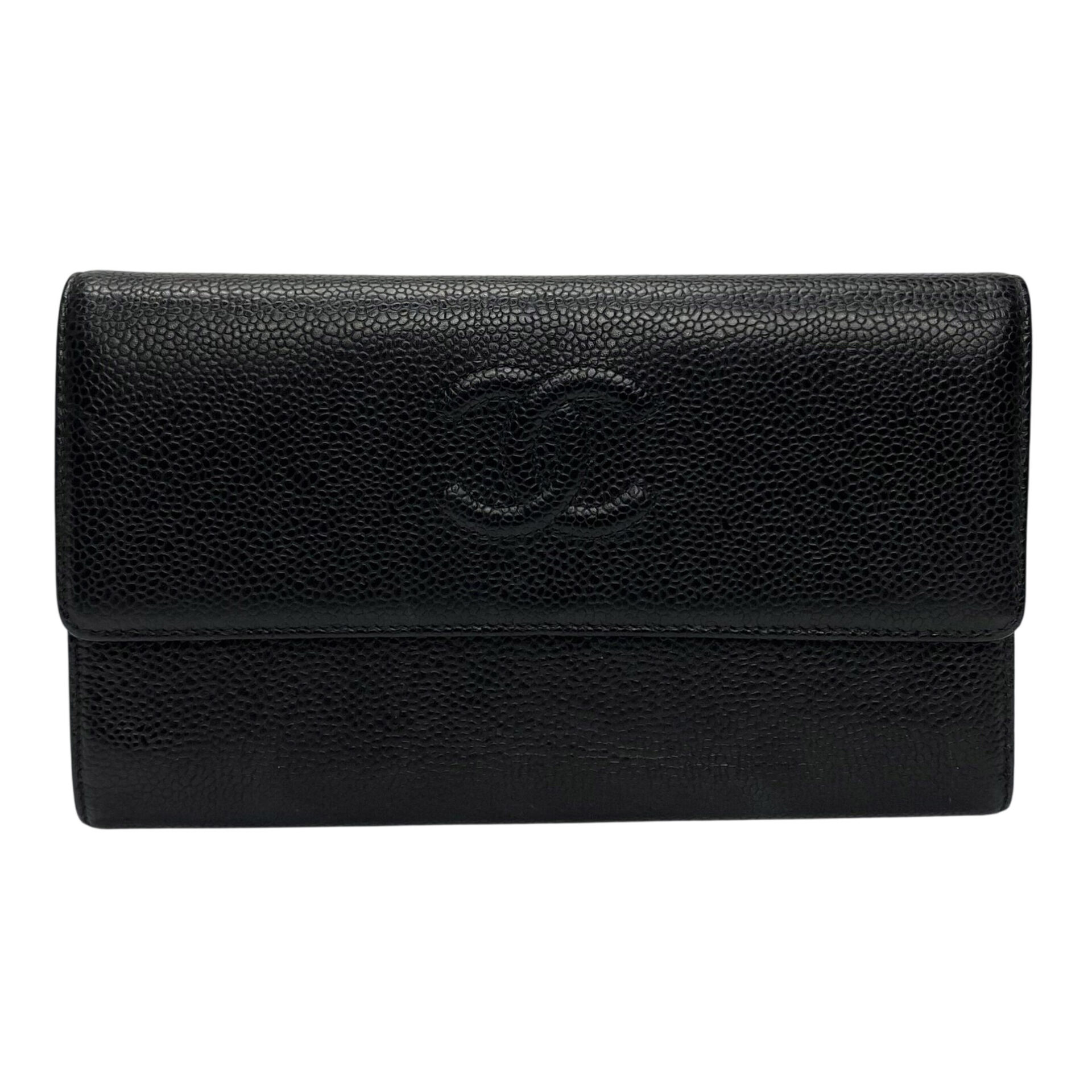 Carteira Chanel CC Couro Caviar Preto