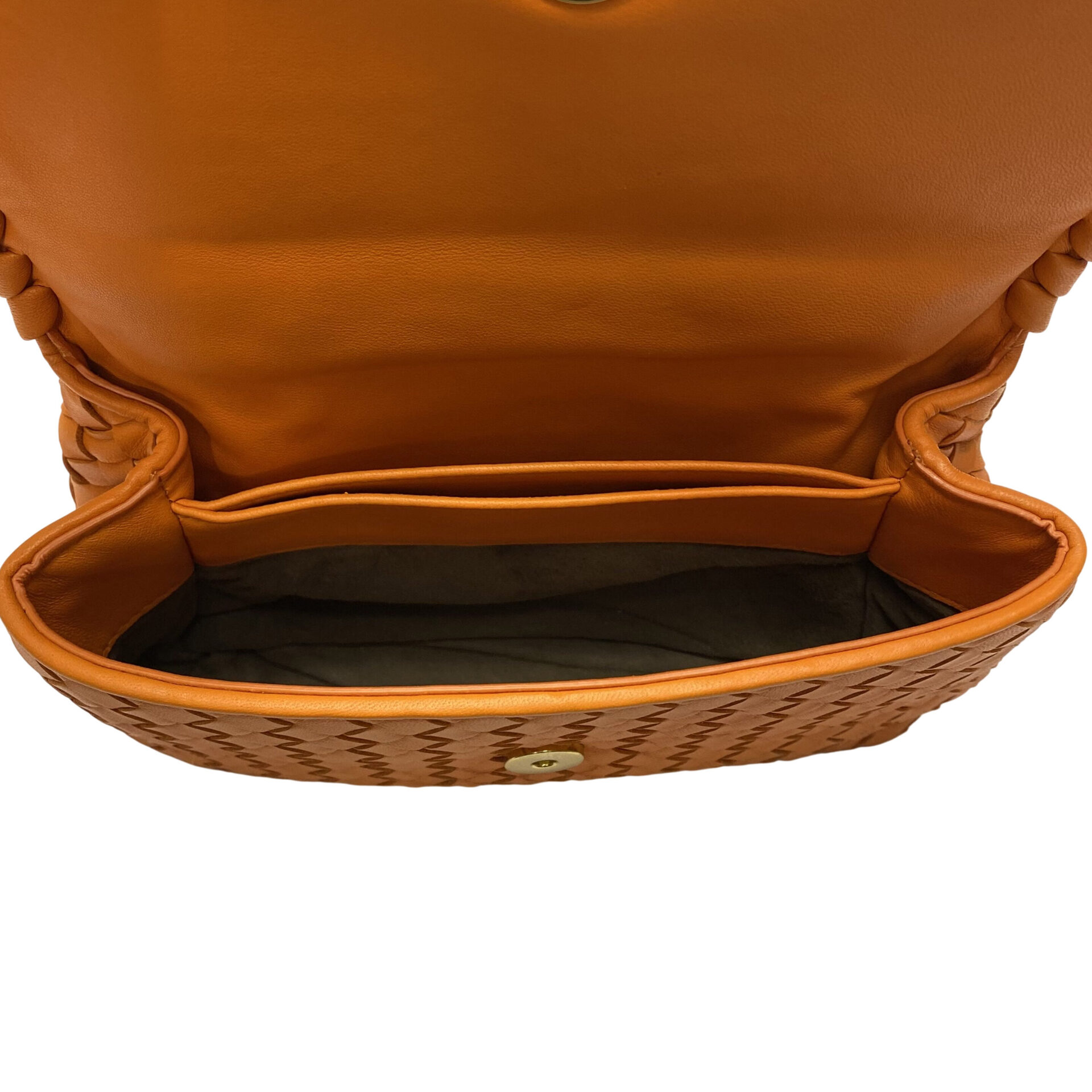 Bolsa Bottega Veneta Olímpia Intrecciato Laranja