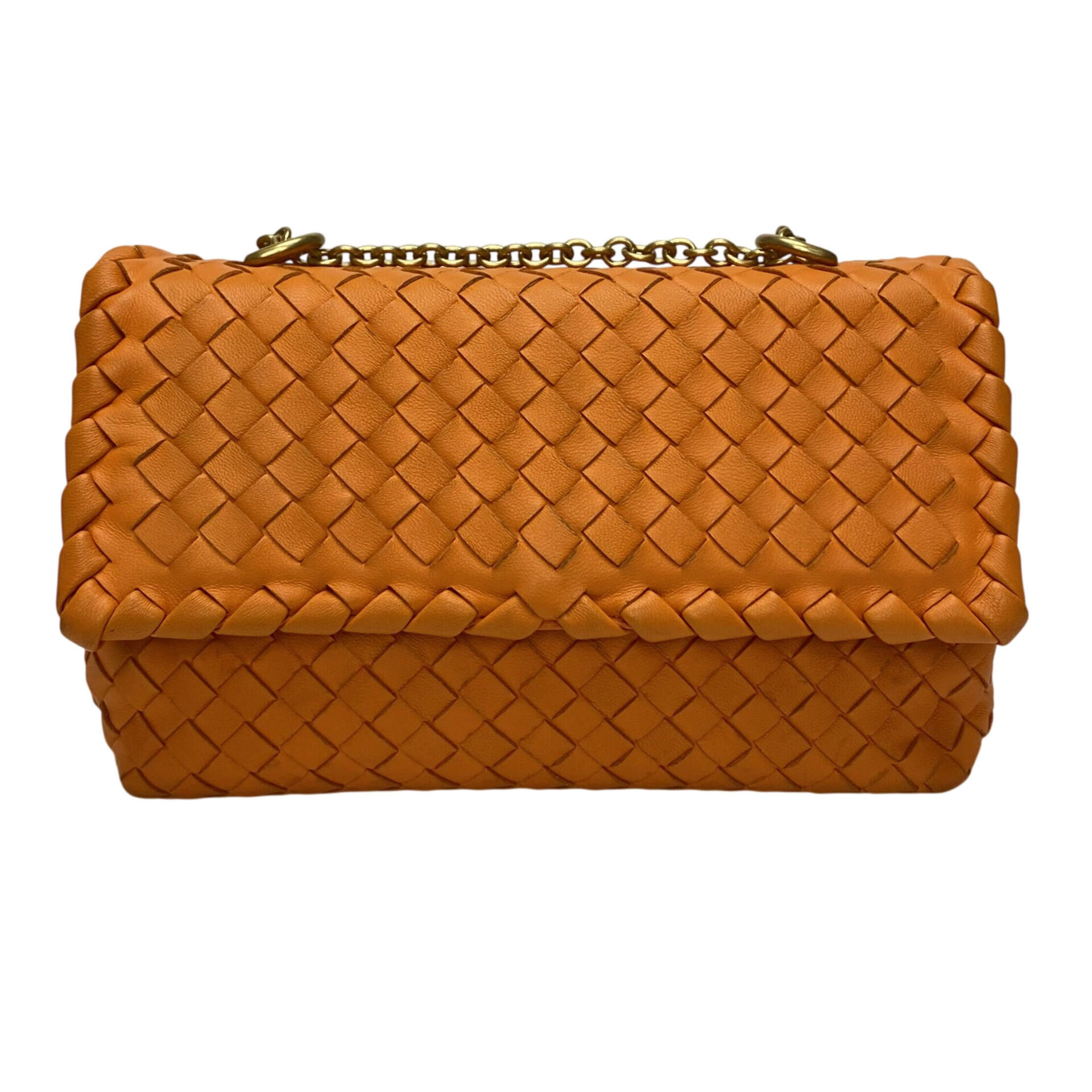 Bolsa Bottega Veneta Olímpia Intrecciato Laranja