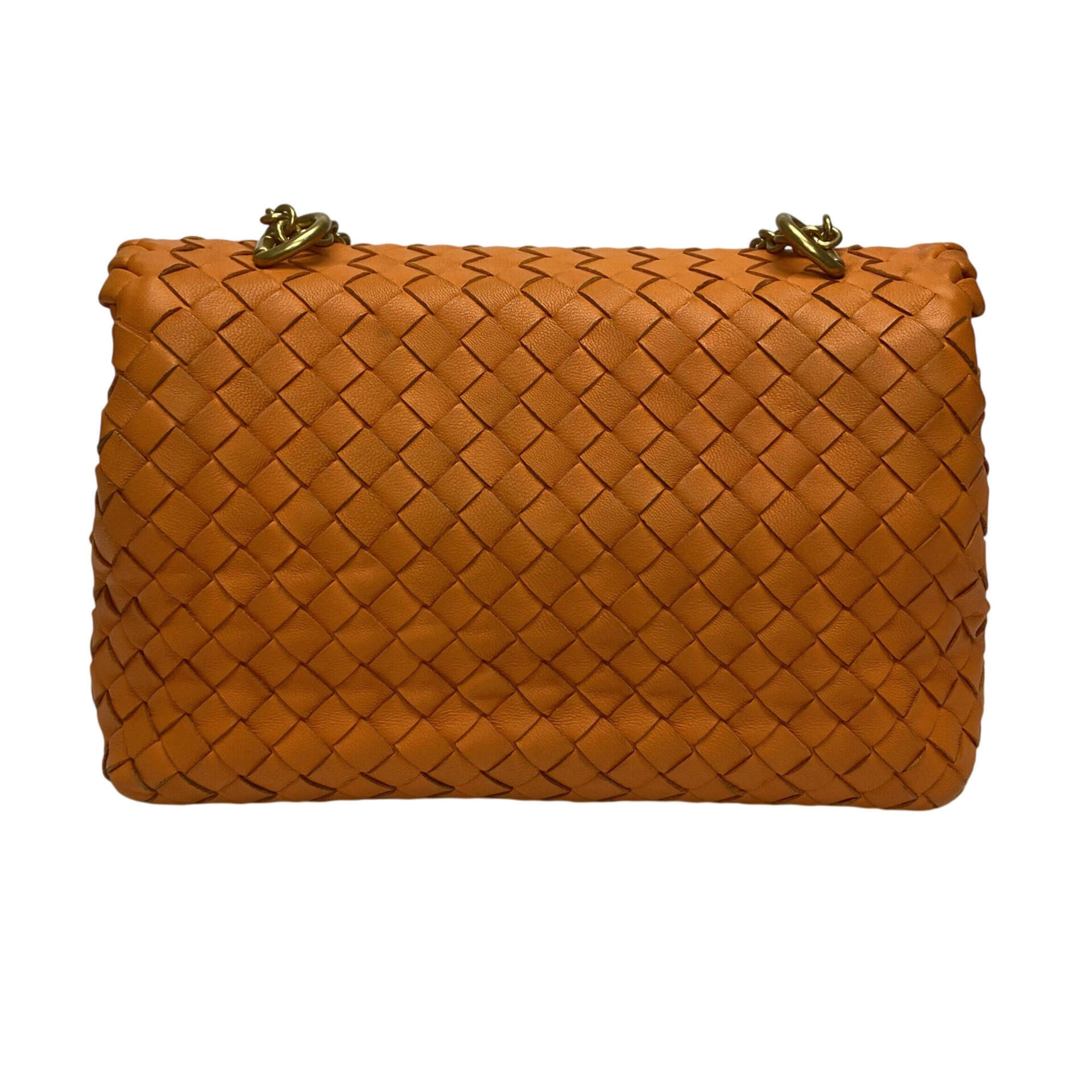 Bolsa Bottega Veneta Olímpia Intrecciato Laranja