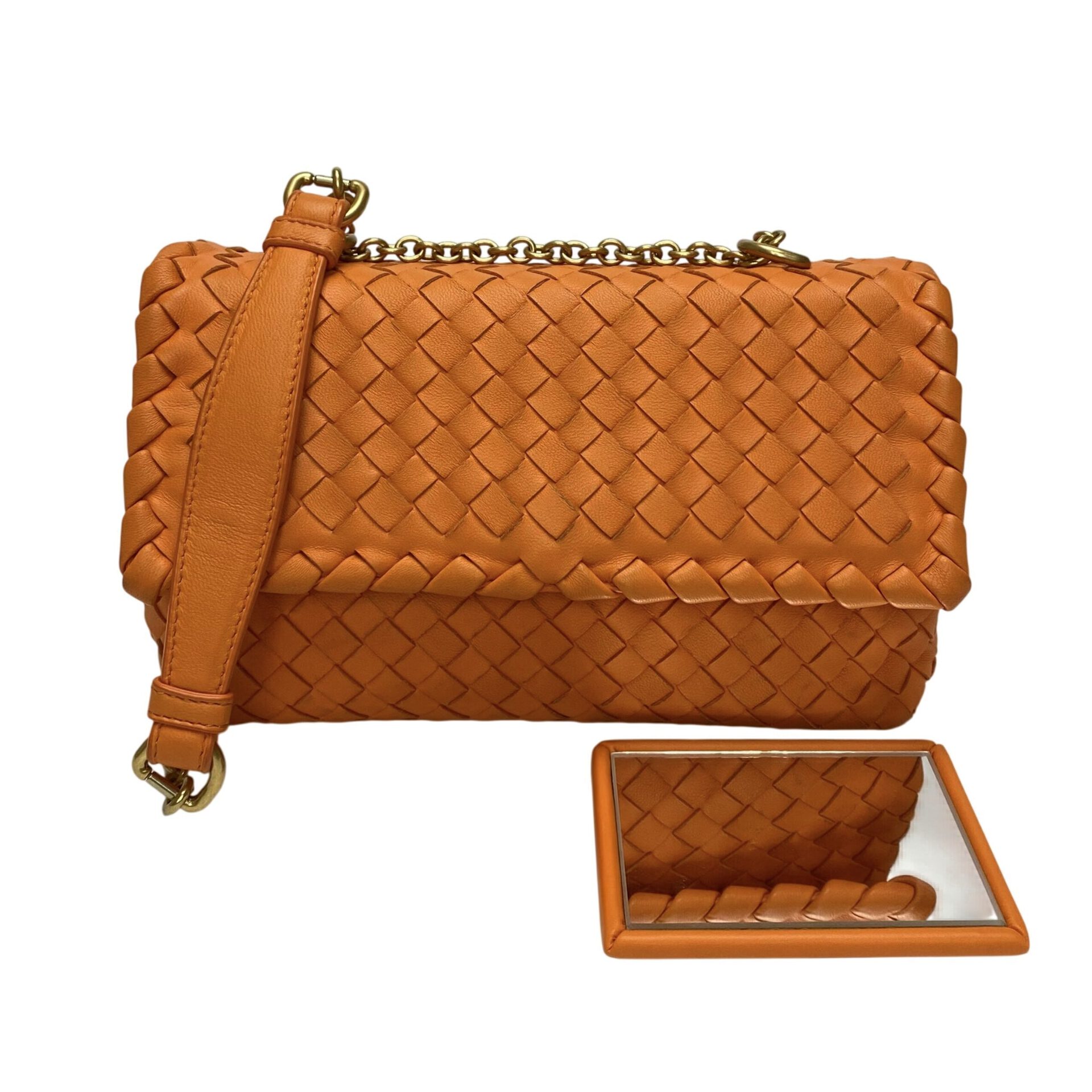 Bolsa Bottega Veneta Olímpia Intrecciato Laranja